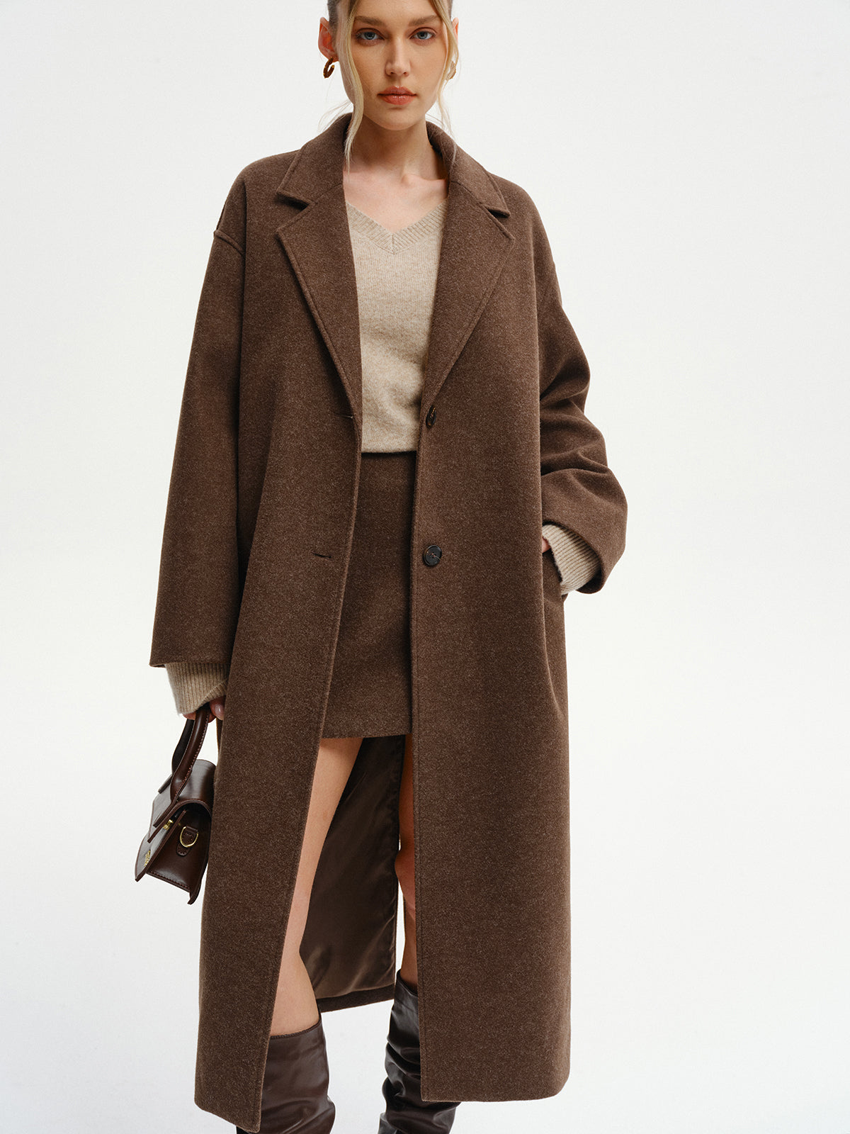 Manteau long surdimensionné en tweed