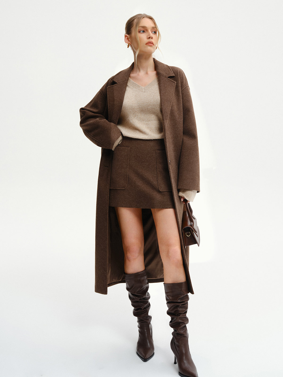Manteau long surdimensionné en tweed