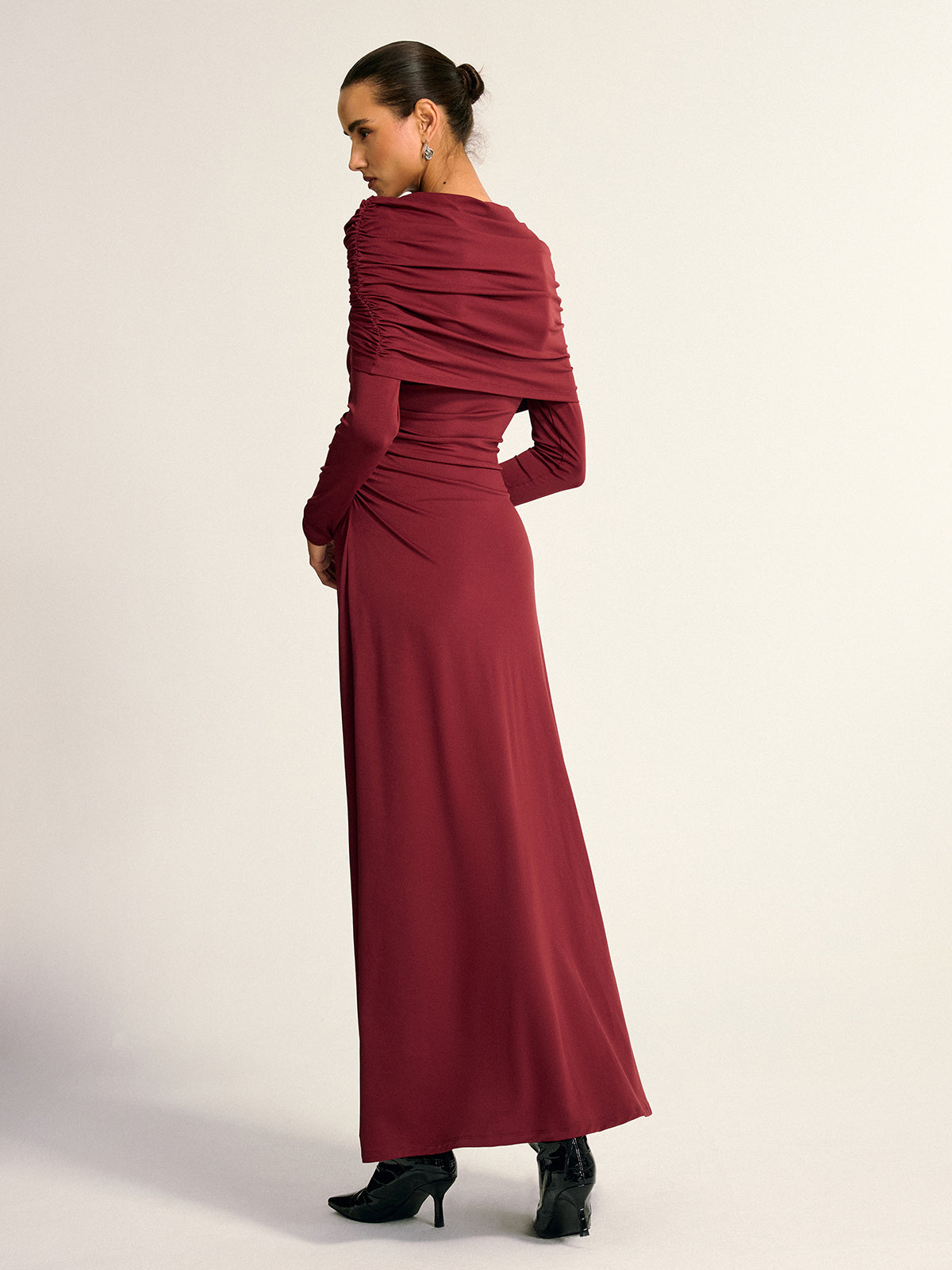 Robe longue maxi drapée à manches longues