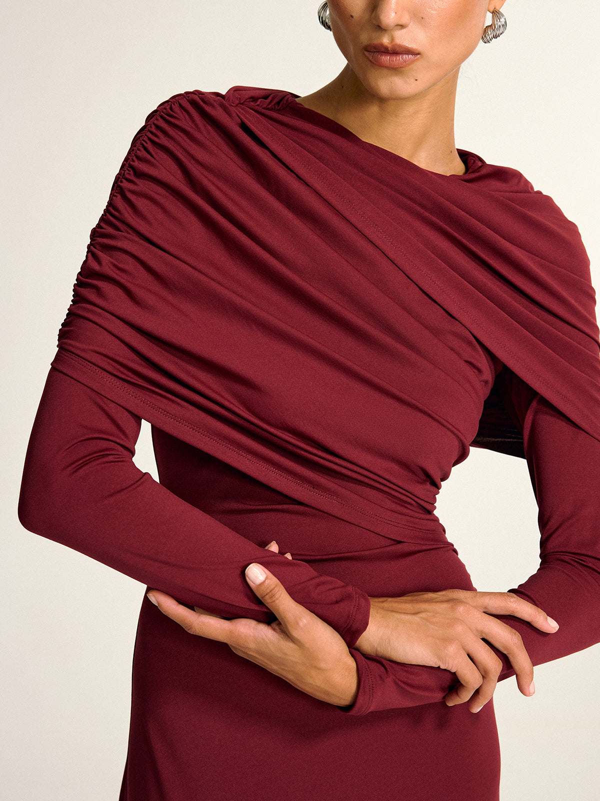 Draped Long Sleeve Maxi Dress