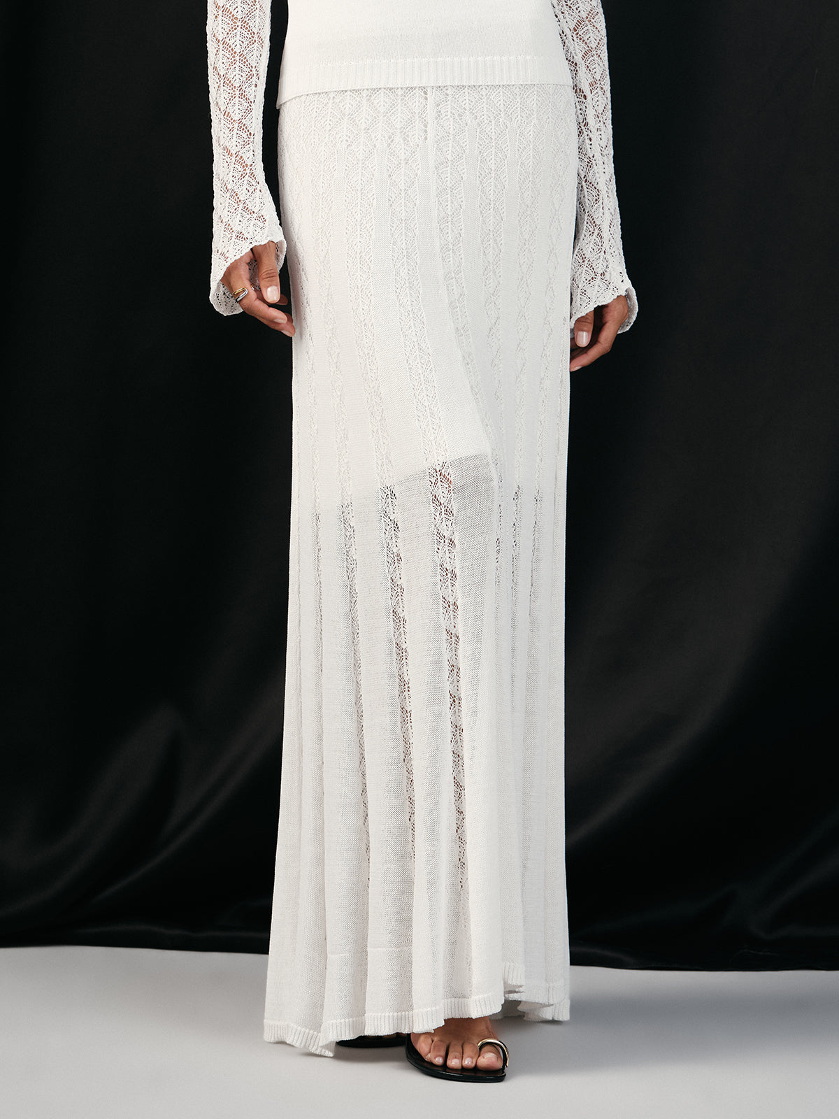 Lace Paneled Knit Maxi Skirt