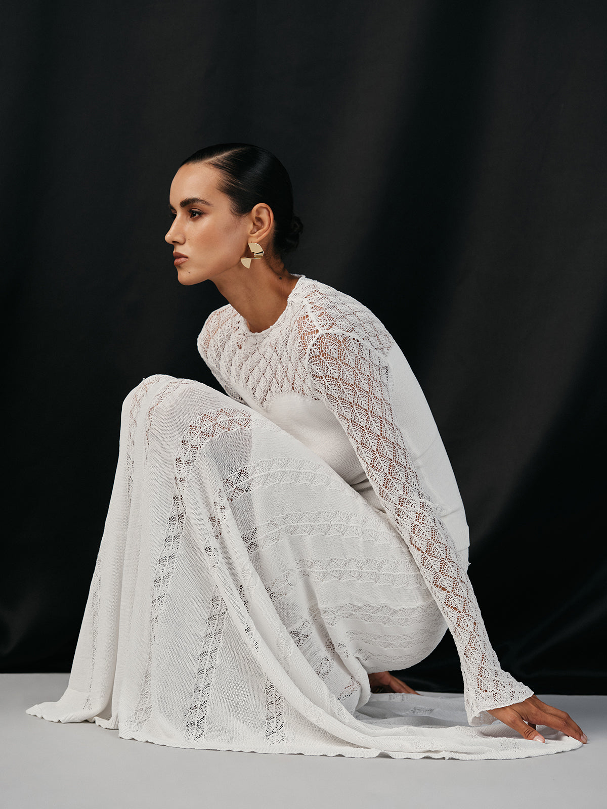 Lace Paneled Knit Maxi Skirt