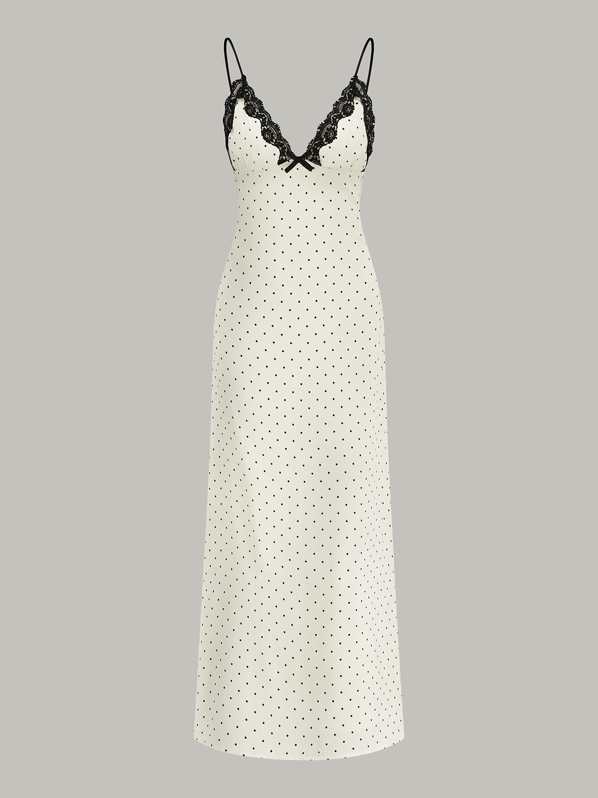 Robe midi caraco à pois et dentelle