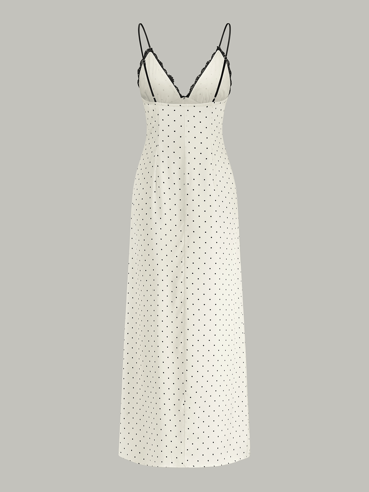 Robe midi caraco à pois et dentelle