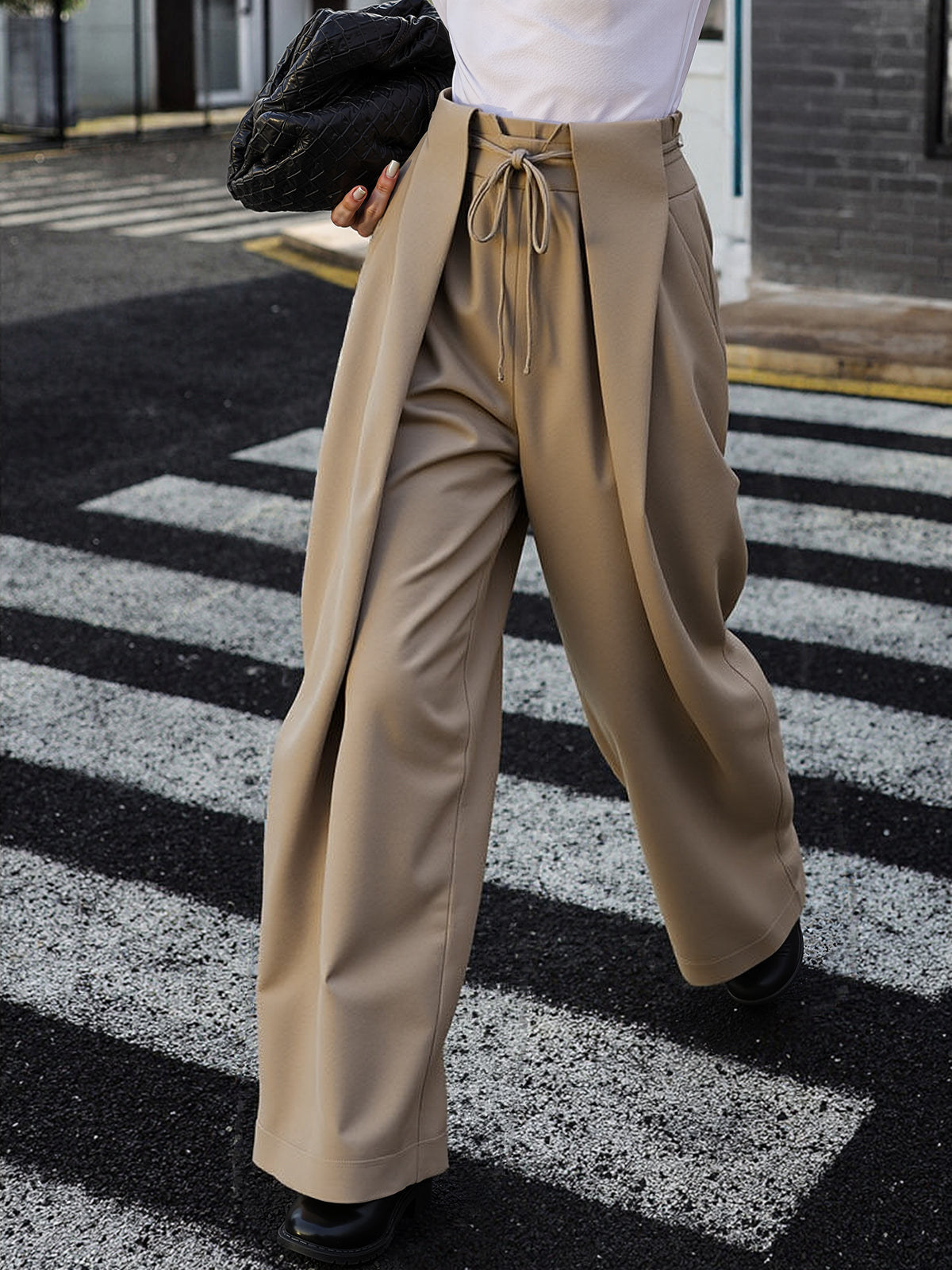 Pantalon parachute taille haute avec cordon de serrage