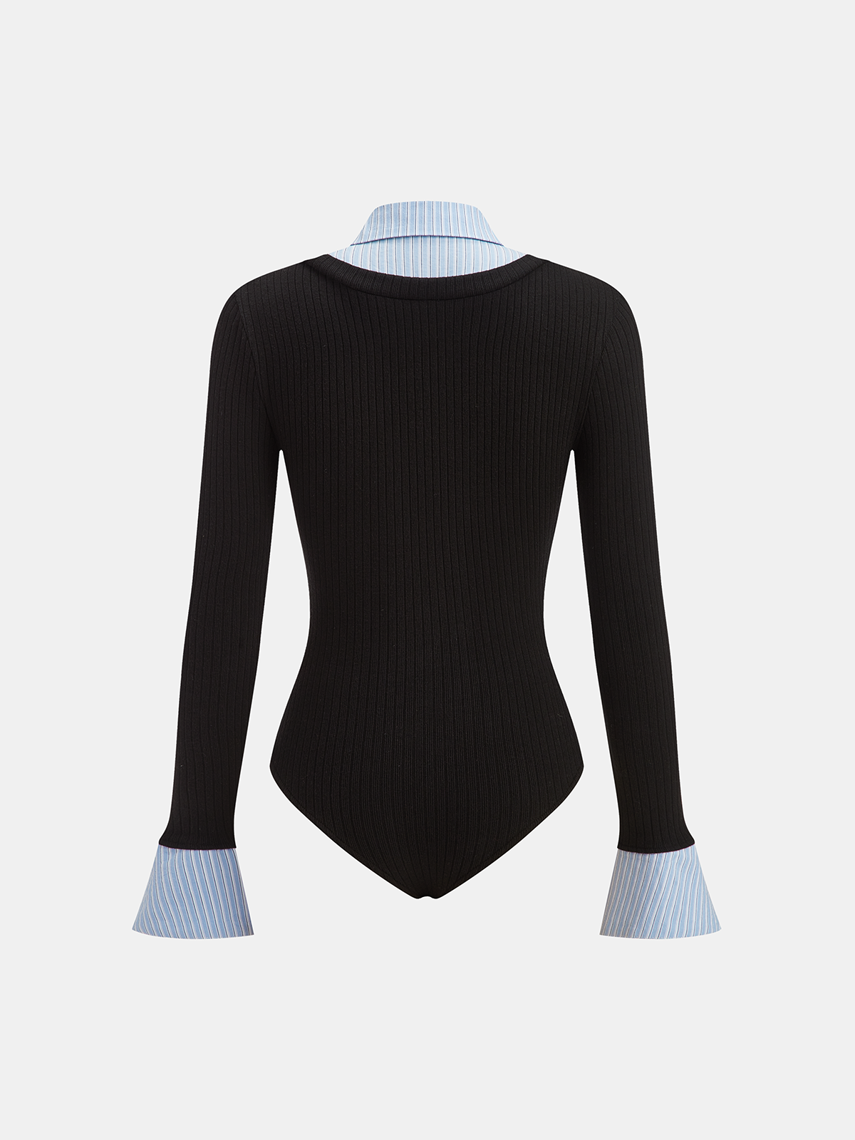 2 in 1 Striped Shirt Panel Ribbed Bodysuit