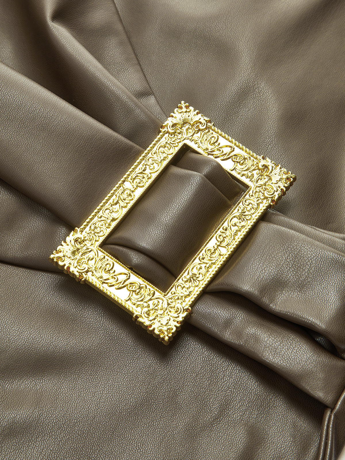 Metal Buckle Faux Leather Mini Skirt