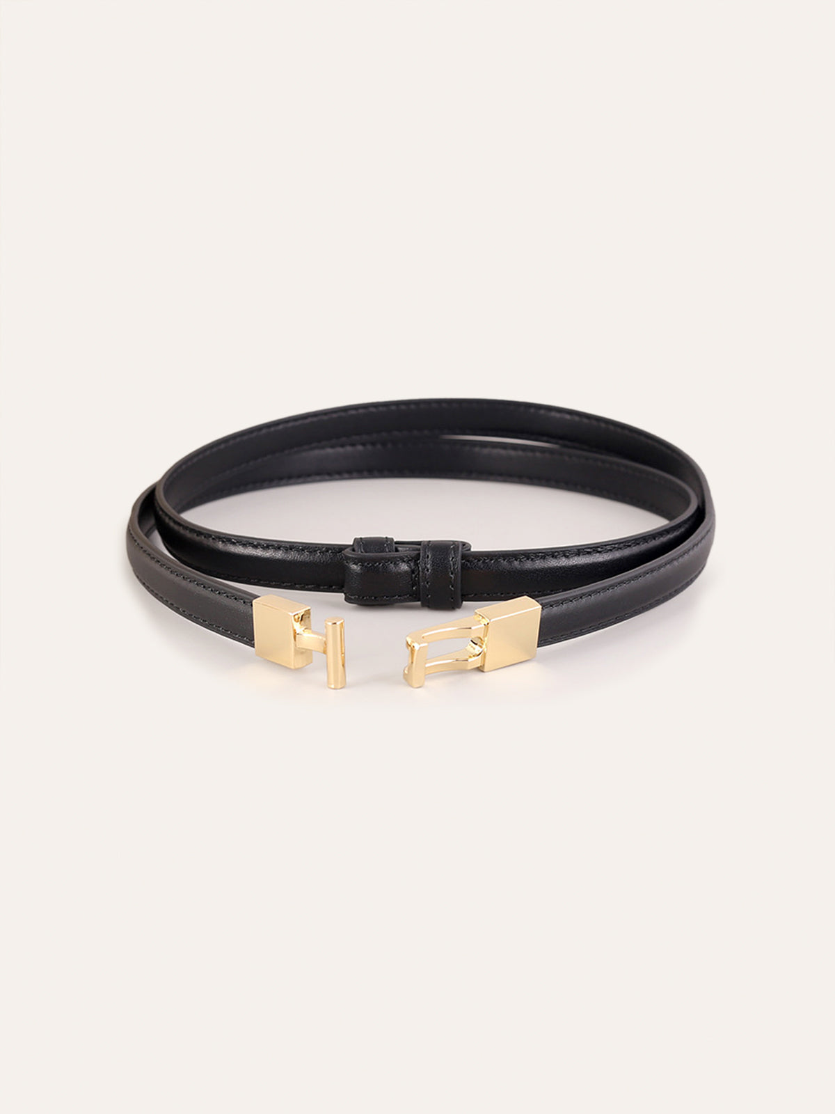 Alloy Buckle Leather Thin Belt