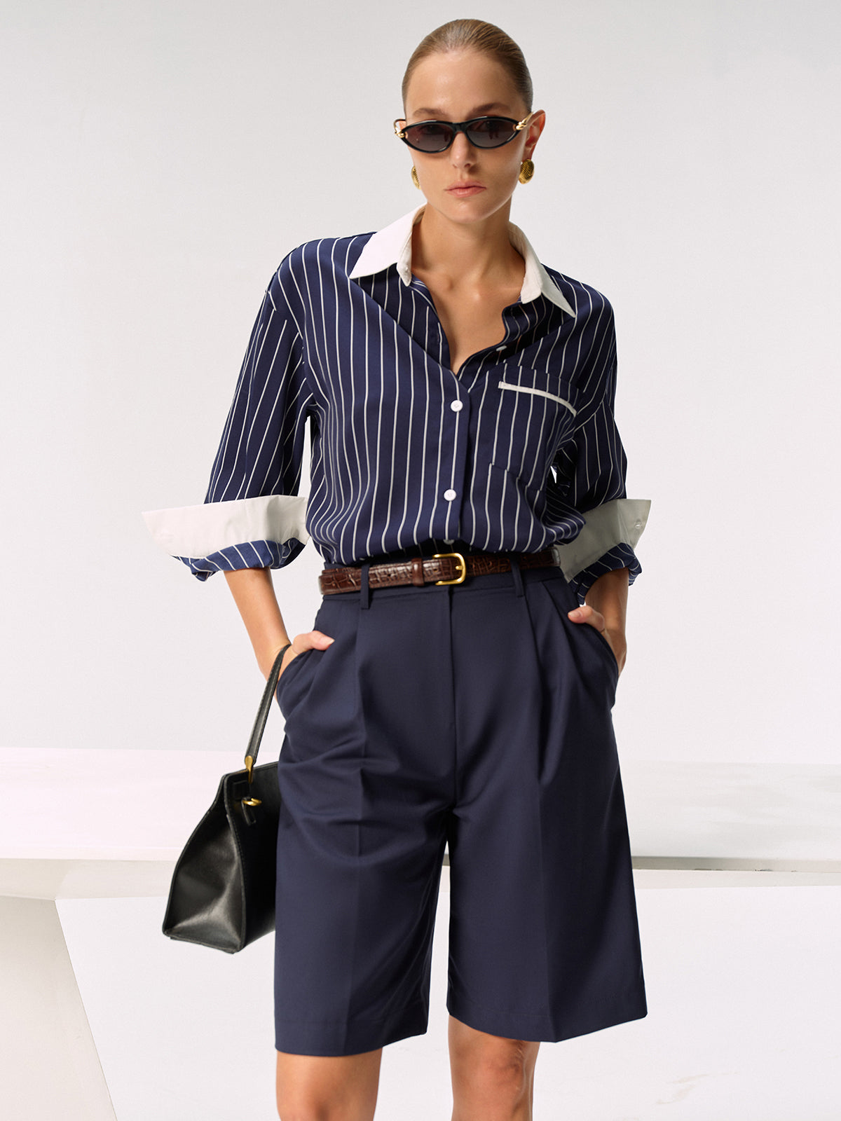 Contrast Collar & Cuff Striped Shirt