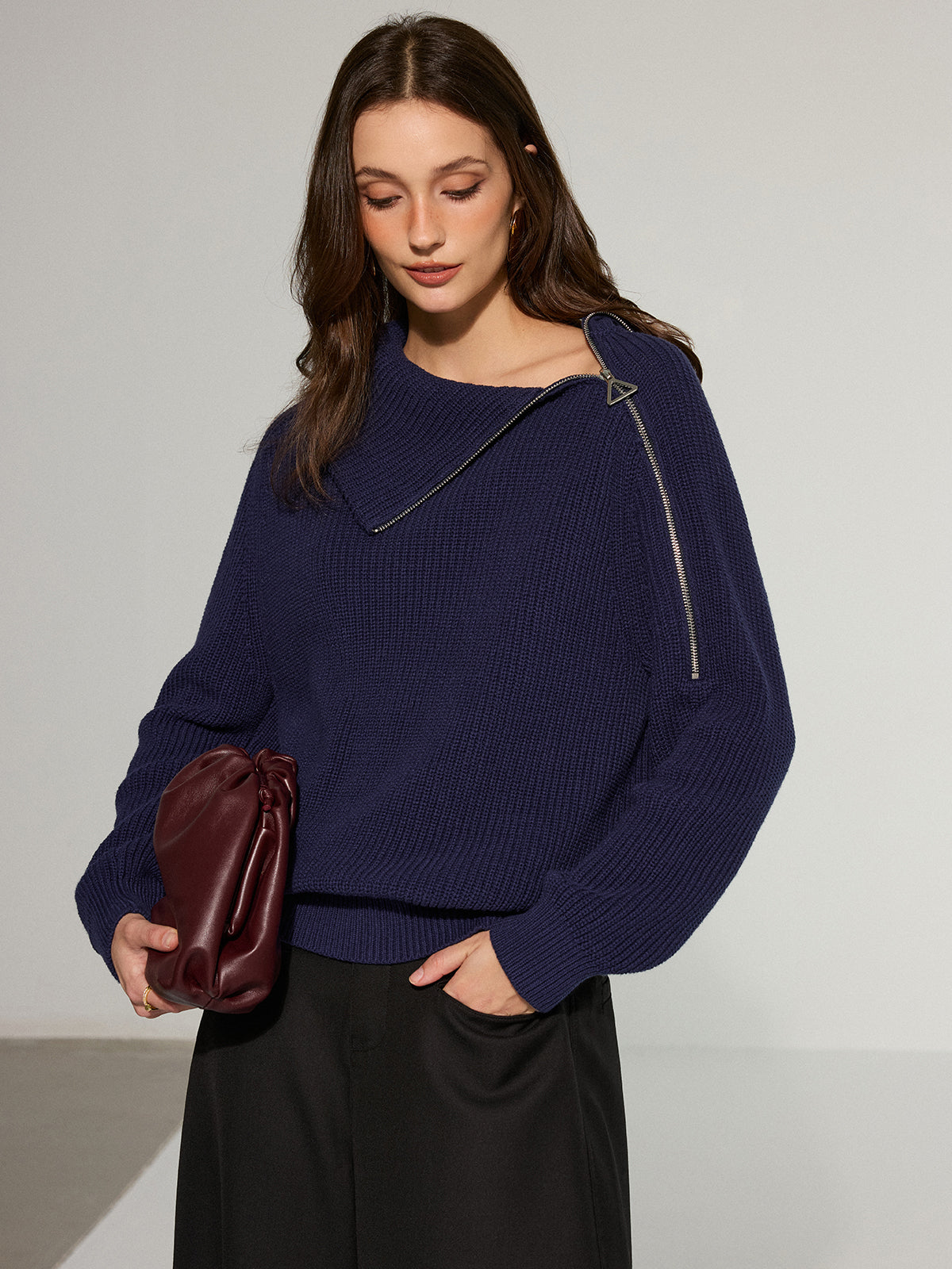 Asymmetric Side Zipper Sweater