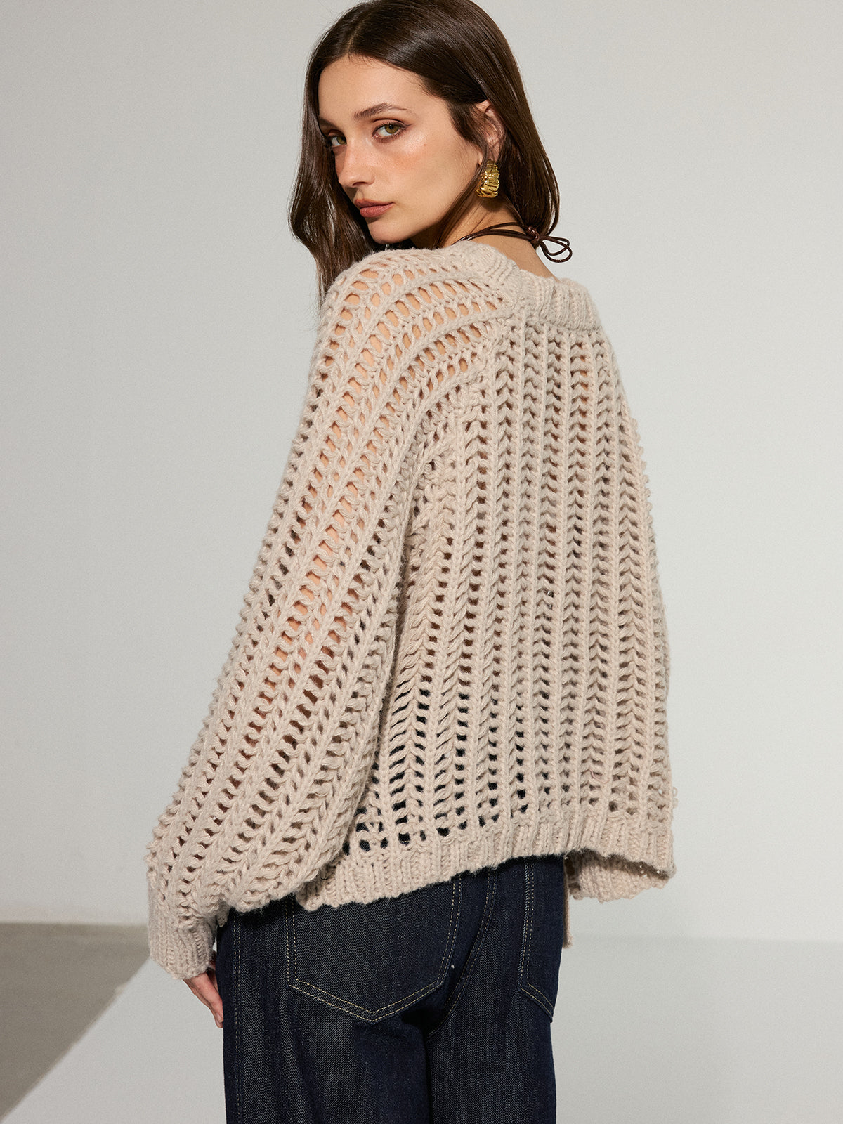Side Tie Oversized Open-Knit Sweater