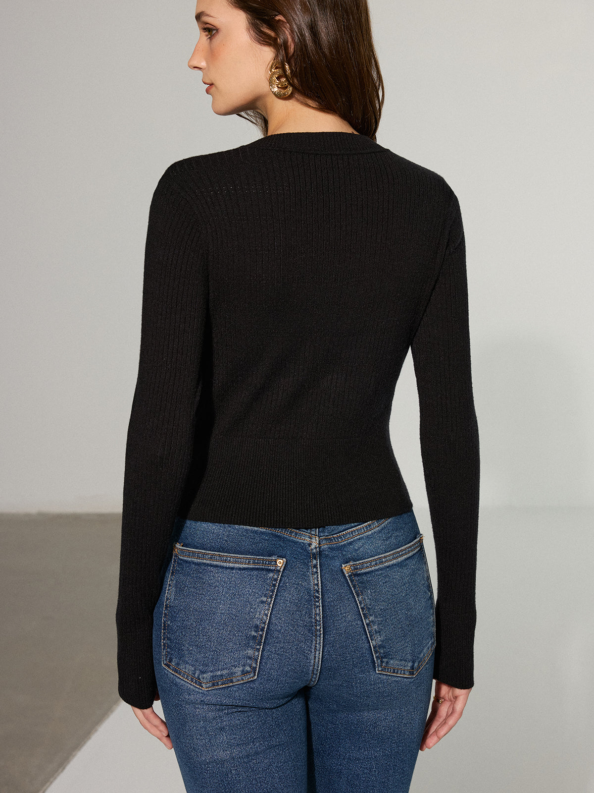Bow Cut-Out Ribbed Knit Top