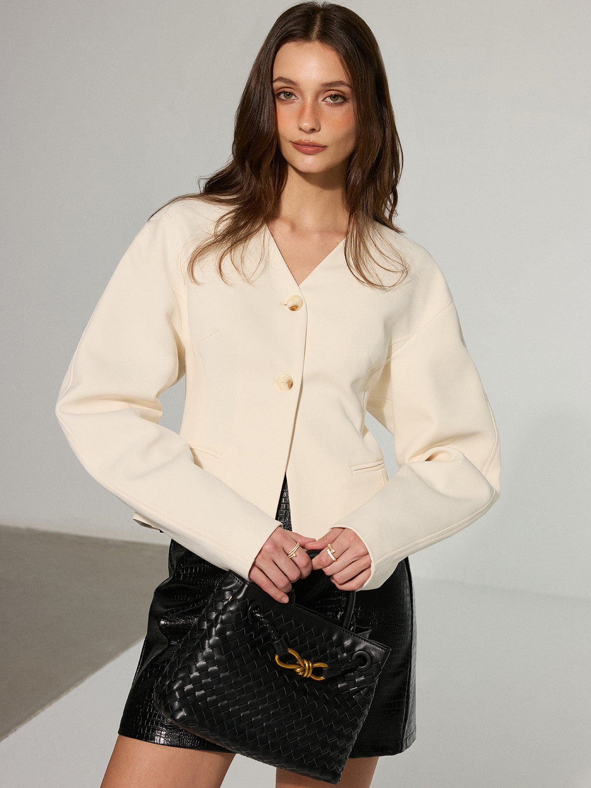 Blazer col en V à épaules tombantes