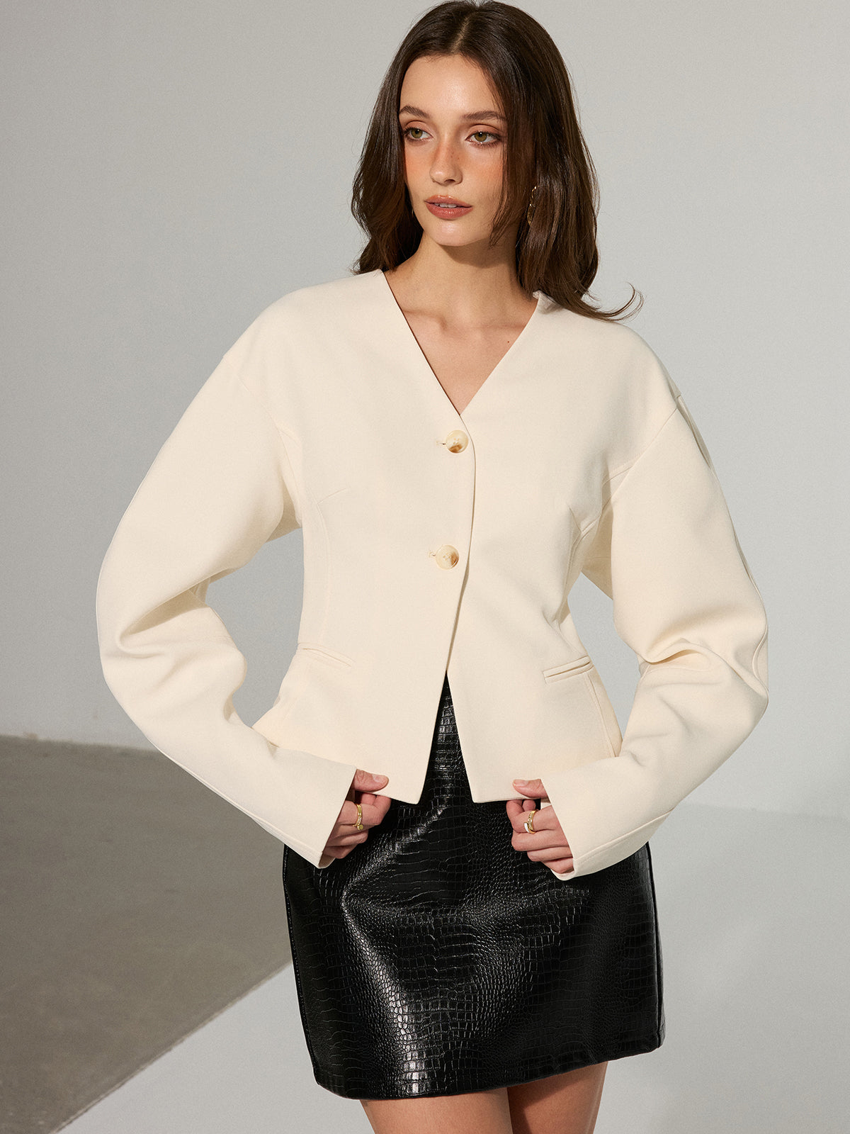 Drop-Shoulder V-Neck Blazer