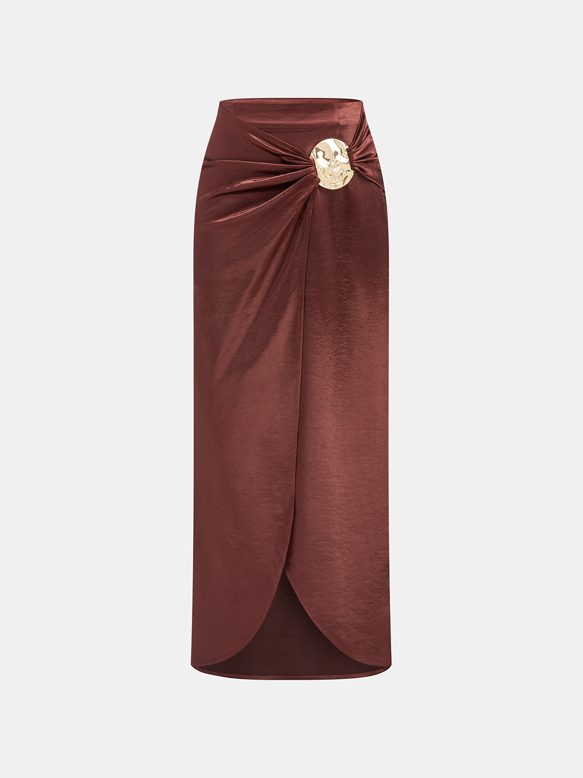 Midirock aus Satin mit Schlitz und Metalldetail