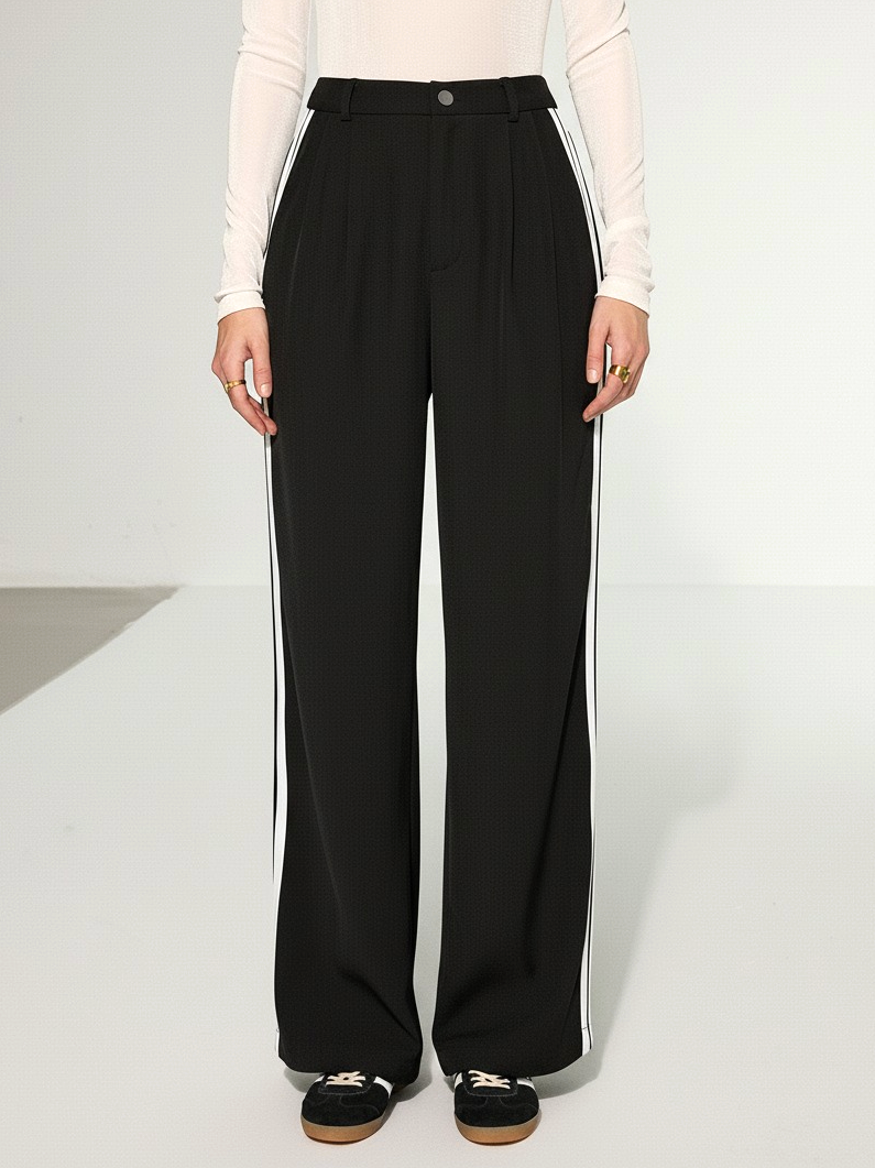 Casual Side Stripe Wide-Leg Pants