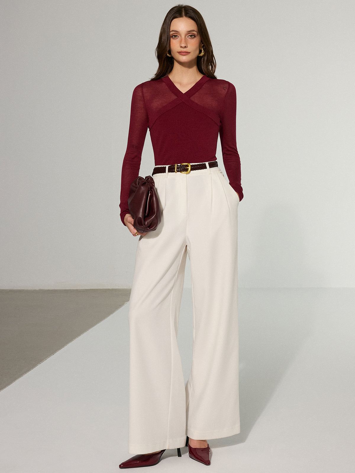 Semi-Sheer Criss-Cross Knit Top