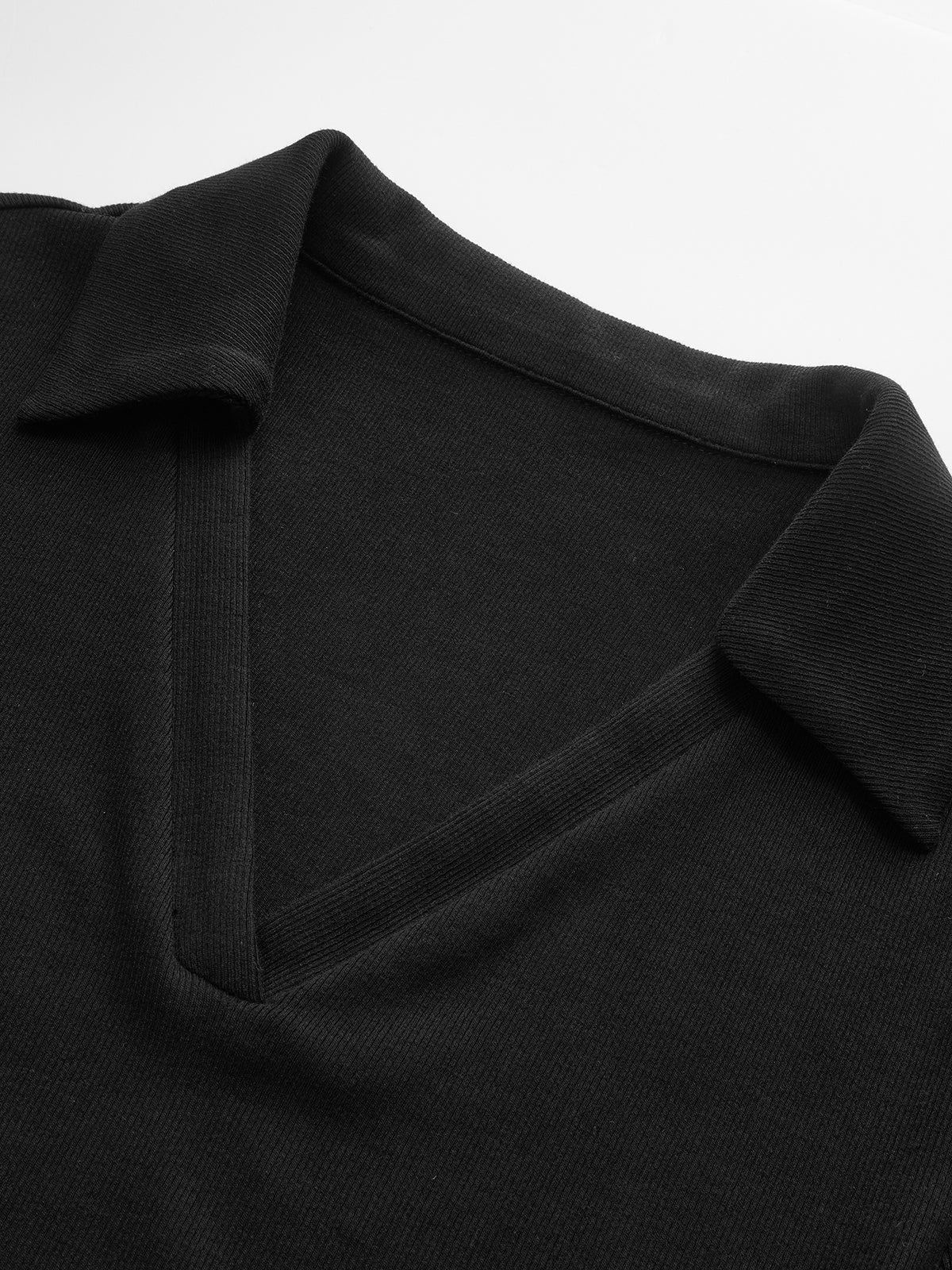 T-shirt Polo col V en mélange de coton côtelé