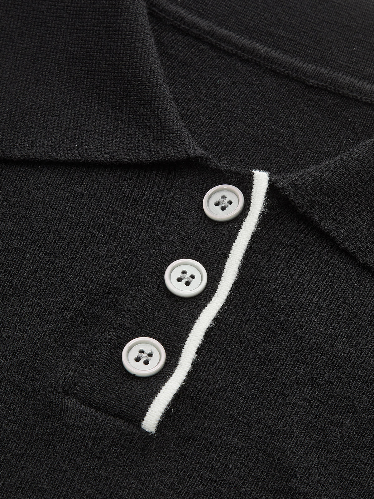 Asymmetric Contrast Trim Wool Blend Cropped Polo Top