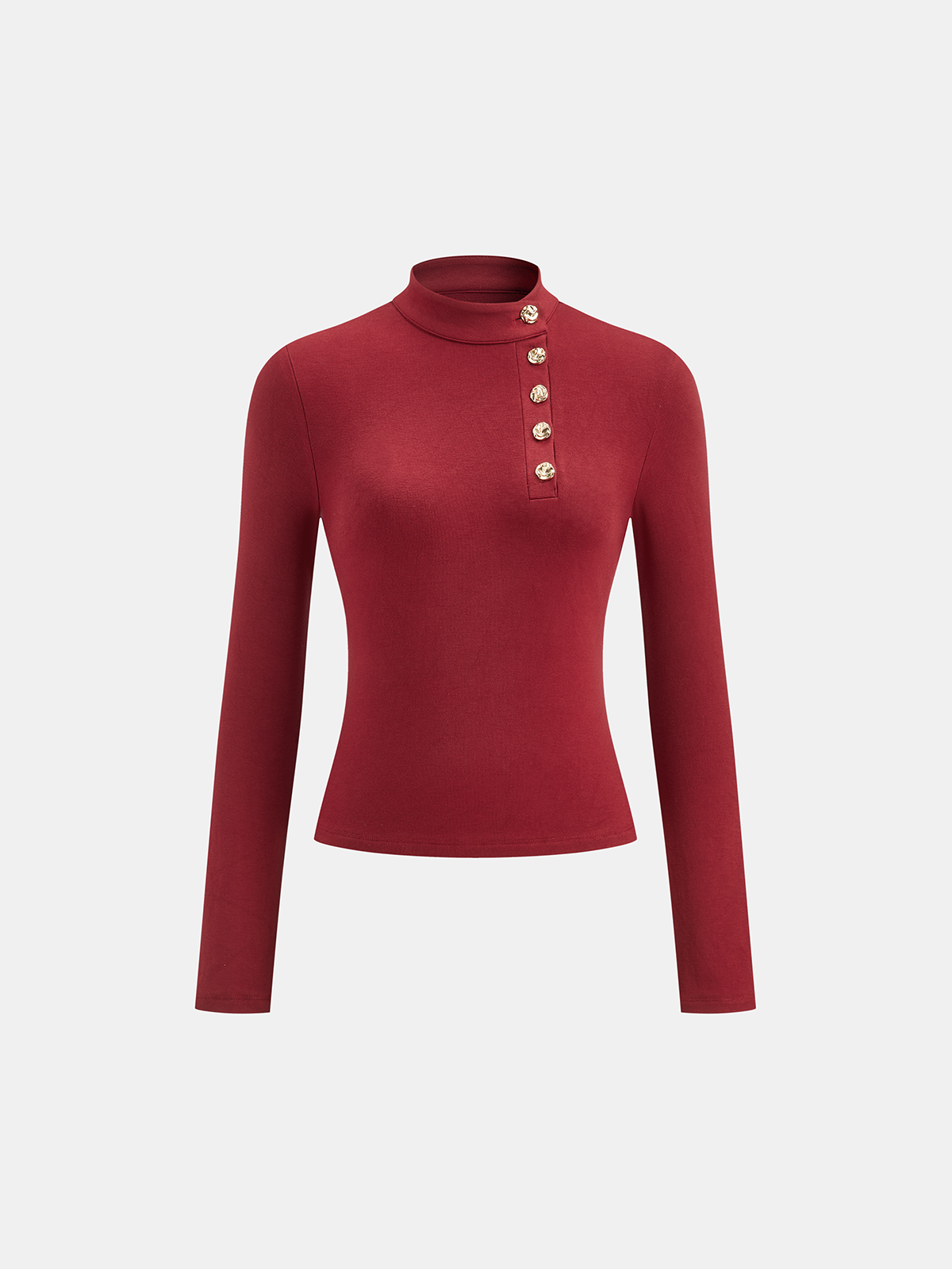 Asymmetric Placket Stand Collar Long Sleeve Blouse