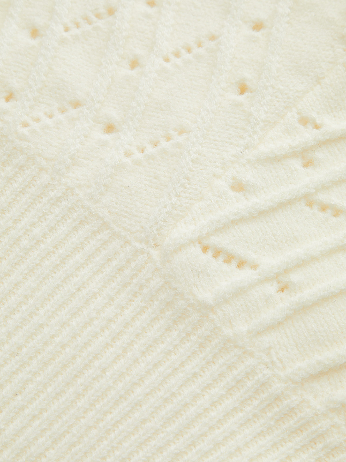Textured Openwork V-Neck Lantern Sleeve Sweater