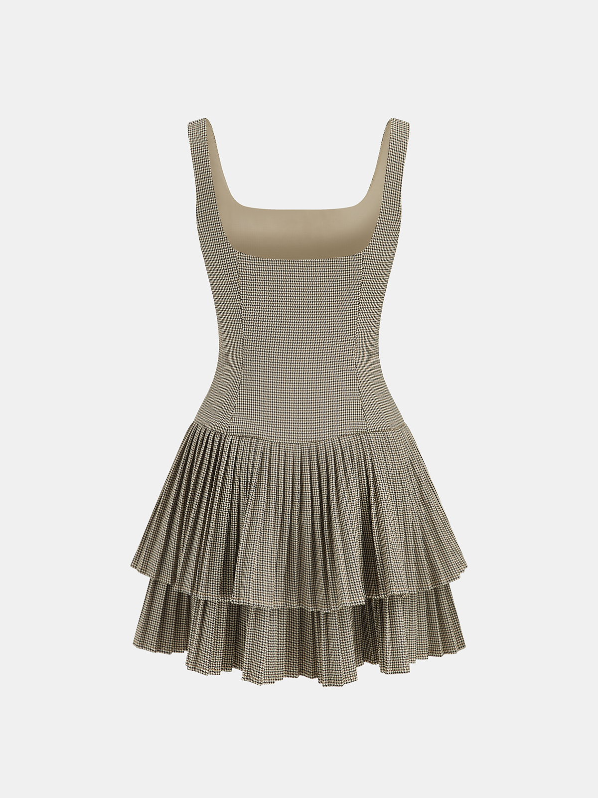 Gekräuseltes Stufenkleid aus Gingham mit eckigem Ausschnitt