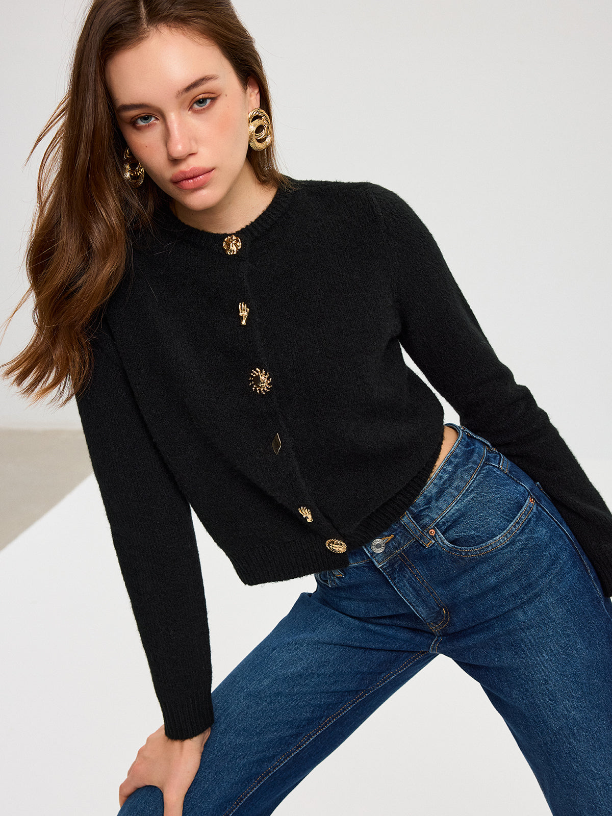 Wool Blend Metal Button Cardigan