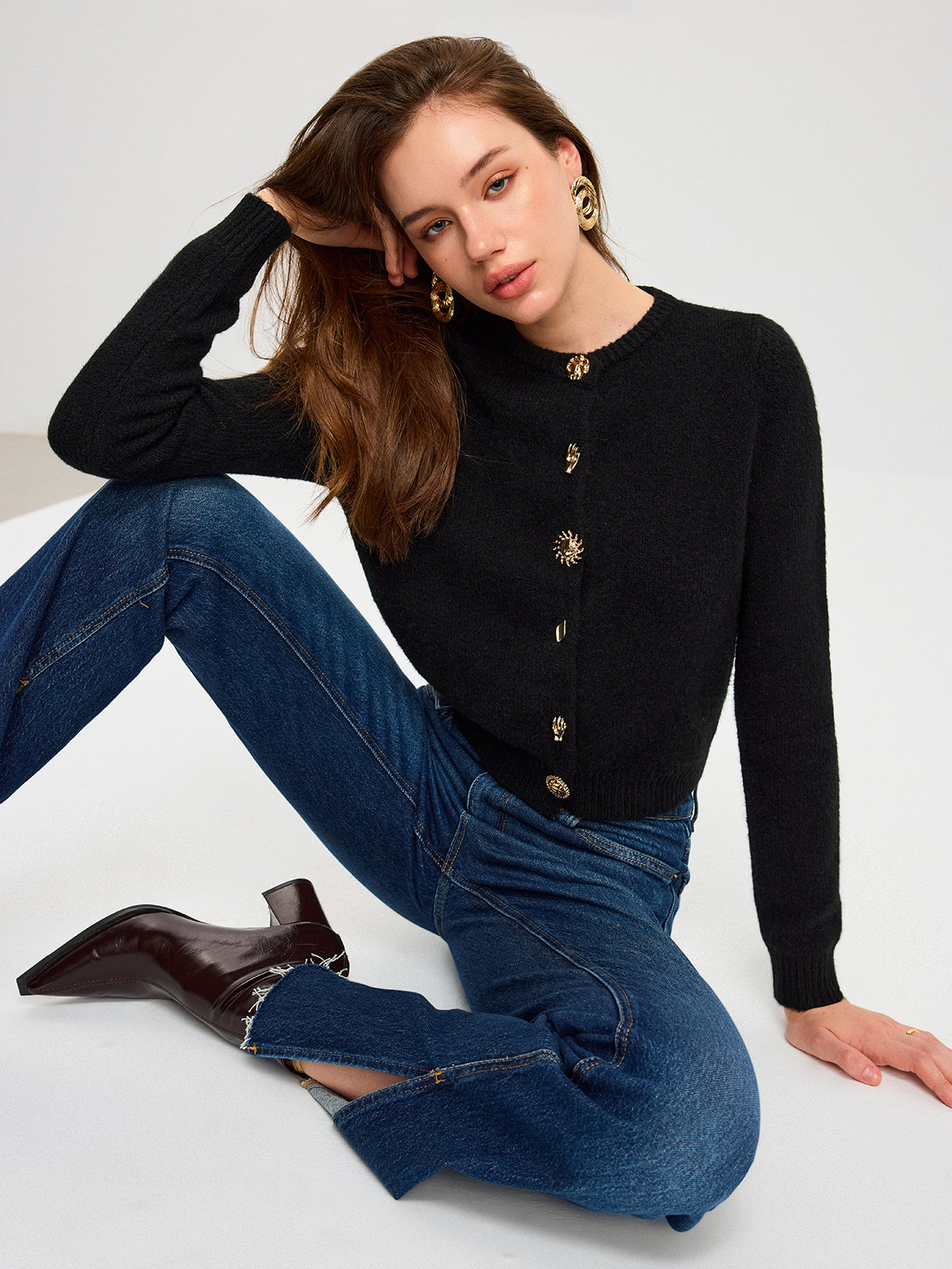 Wool Blend Metal Button Cardigan