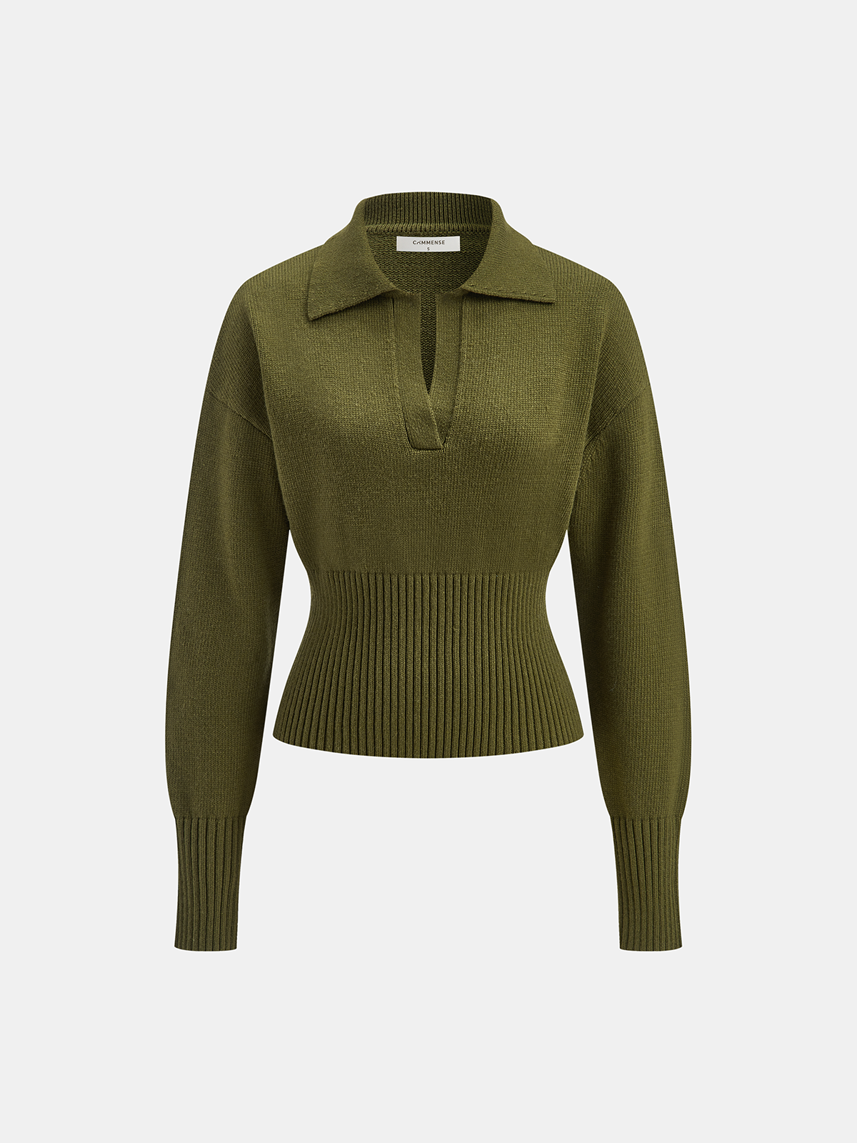 Ribbed Wool Blend Polo Knit Top