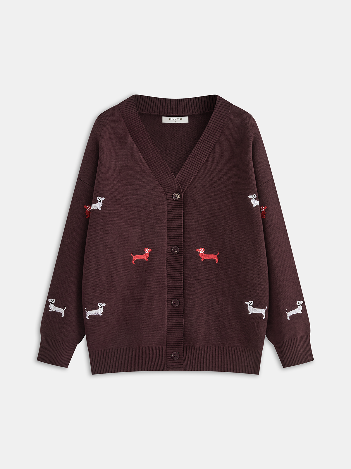 Dog Embroidered V-Neck Cardigan