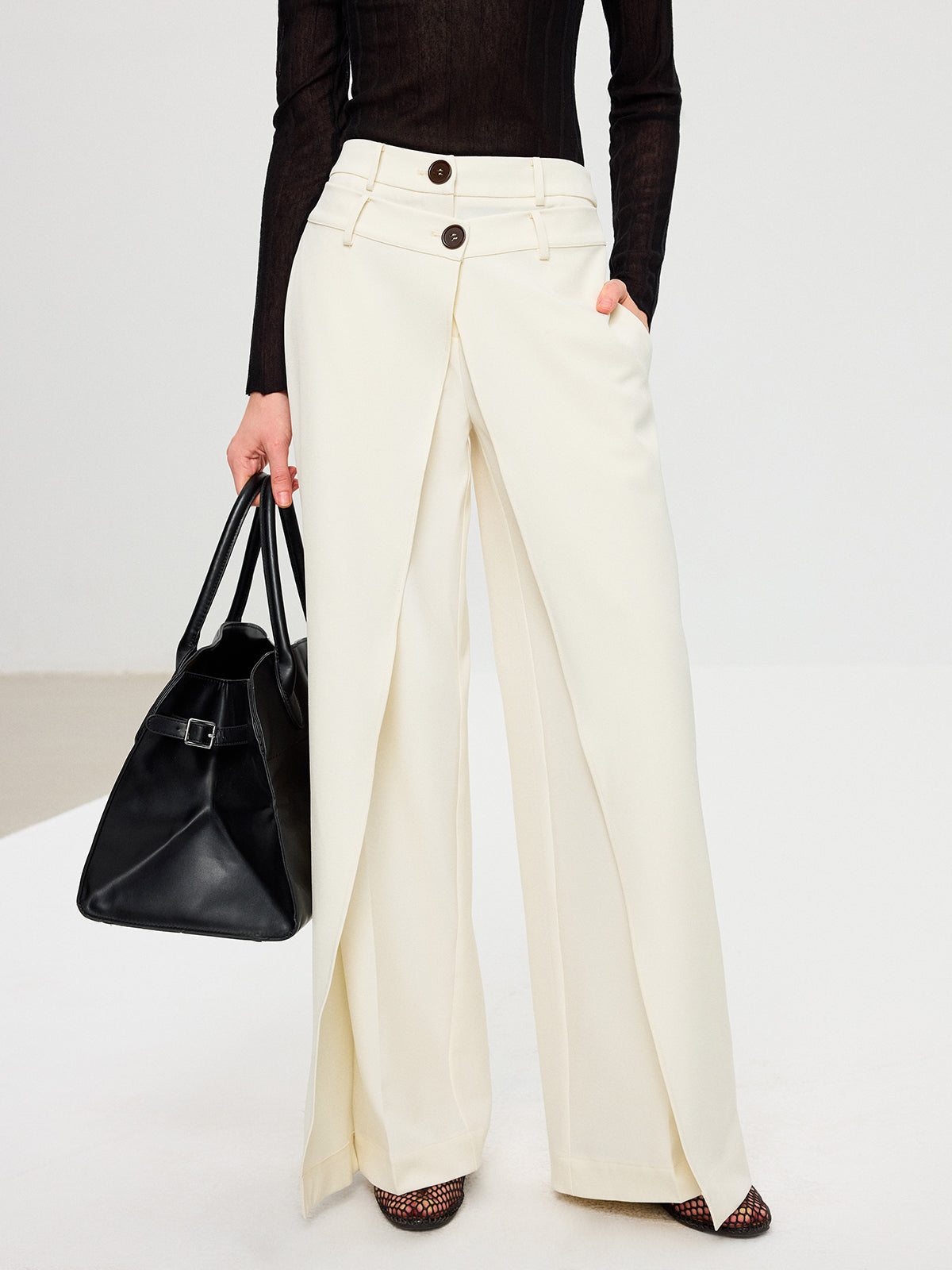 Double Waistband Layered Wide-Leg Pants