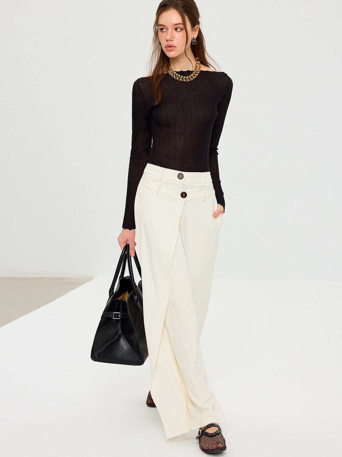 Off-Shoulder Sheer Knit Top