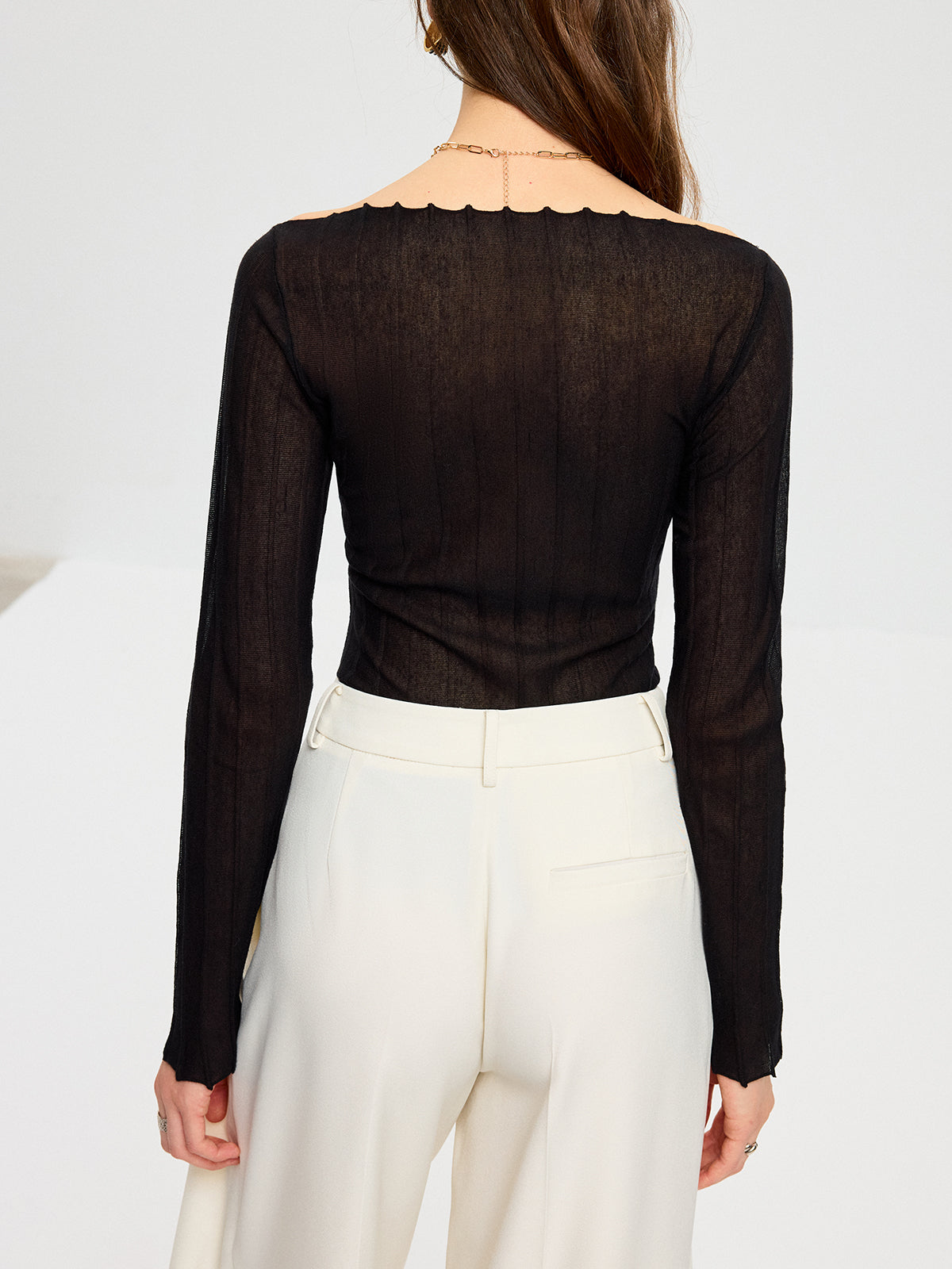 Off-Shoulder Sheer Knit Top