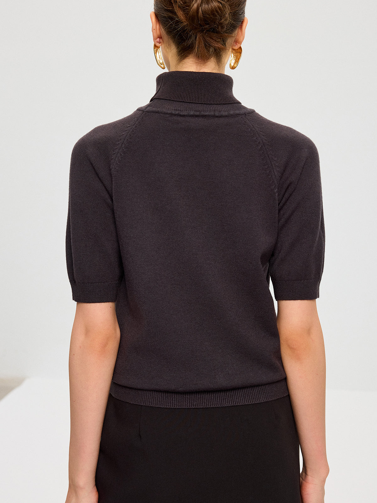 Turtleneck Short Puffed Sleeve Knit Top