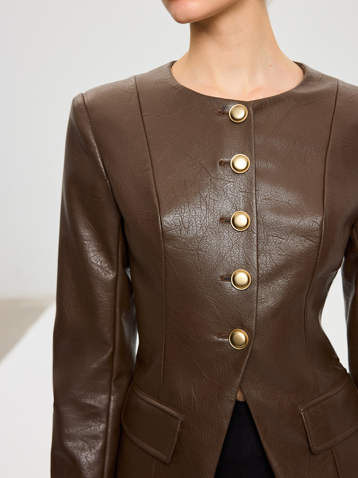 PU-Lederjacke mit Metallknöpfen