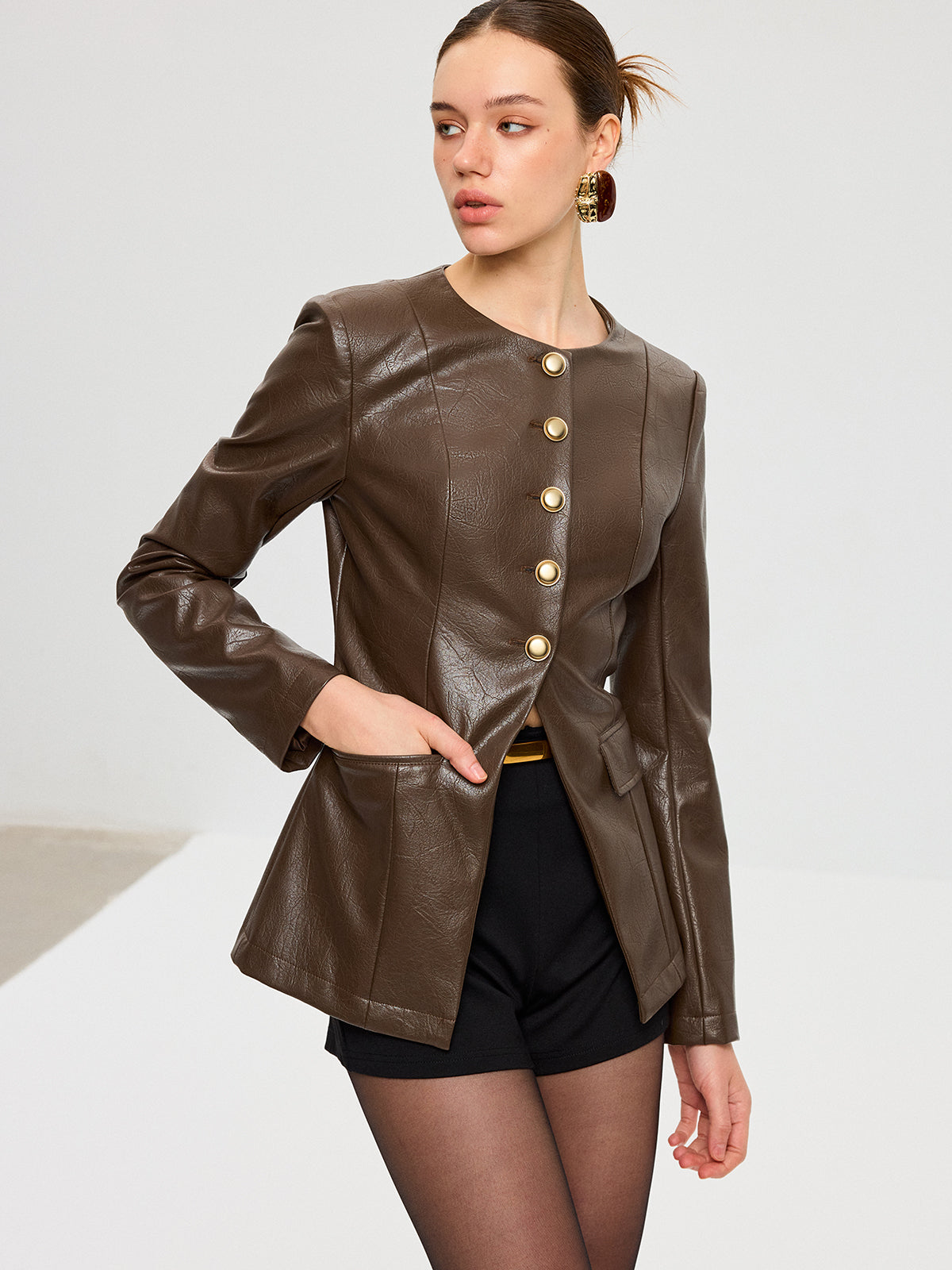 PU-Lederjacke mit Metallknöpfen