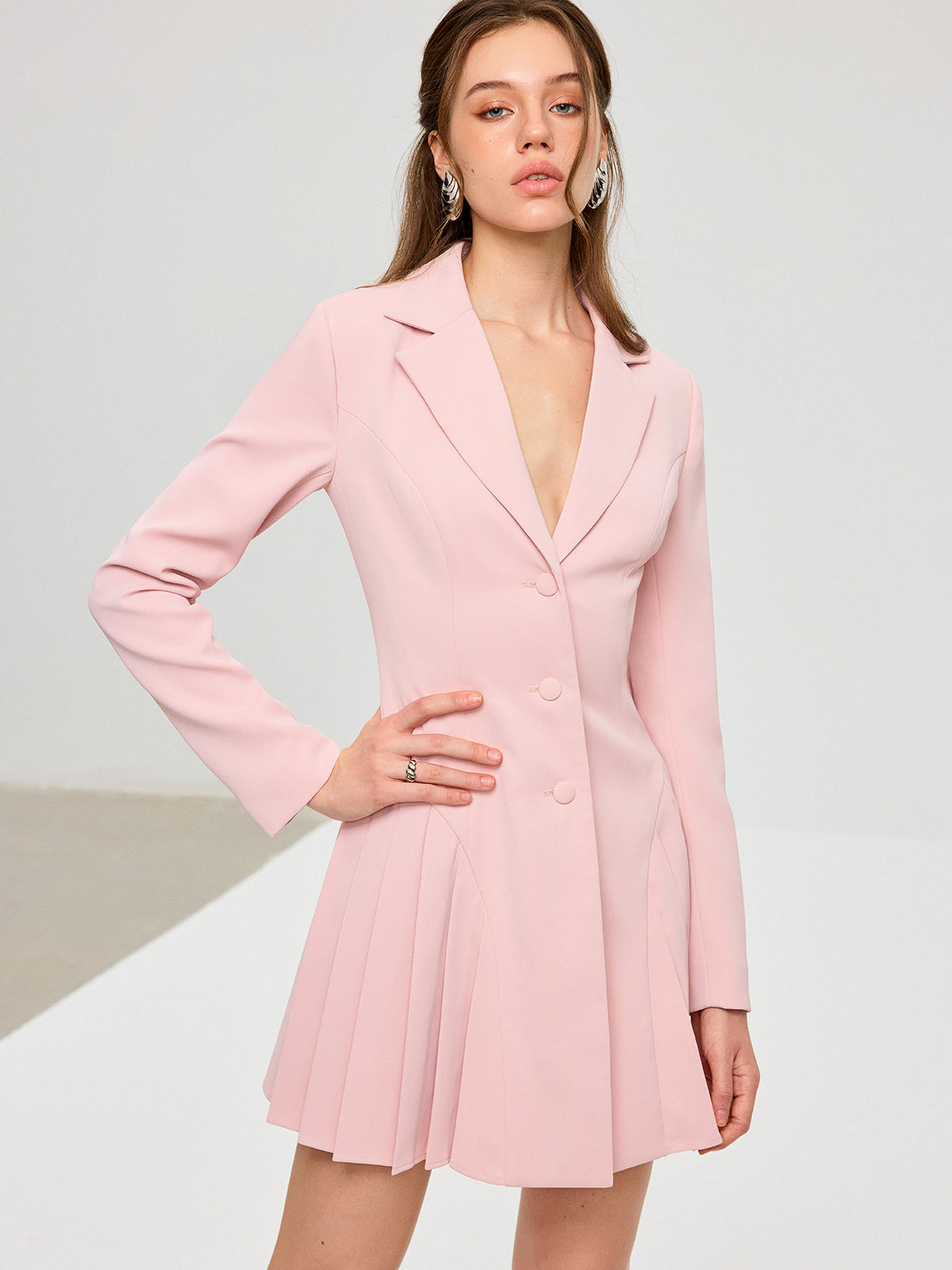 Pleated Fitted Blazer Dress