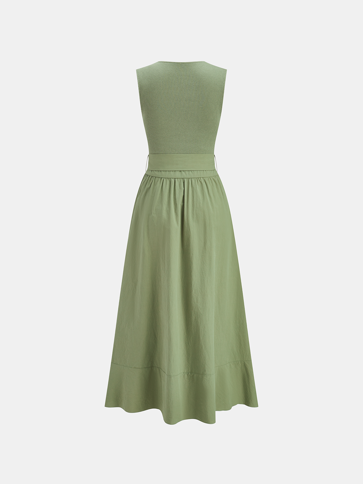Robe longue sans manches volantée avec ceinture en mélange de coton