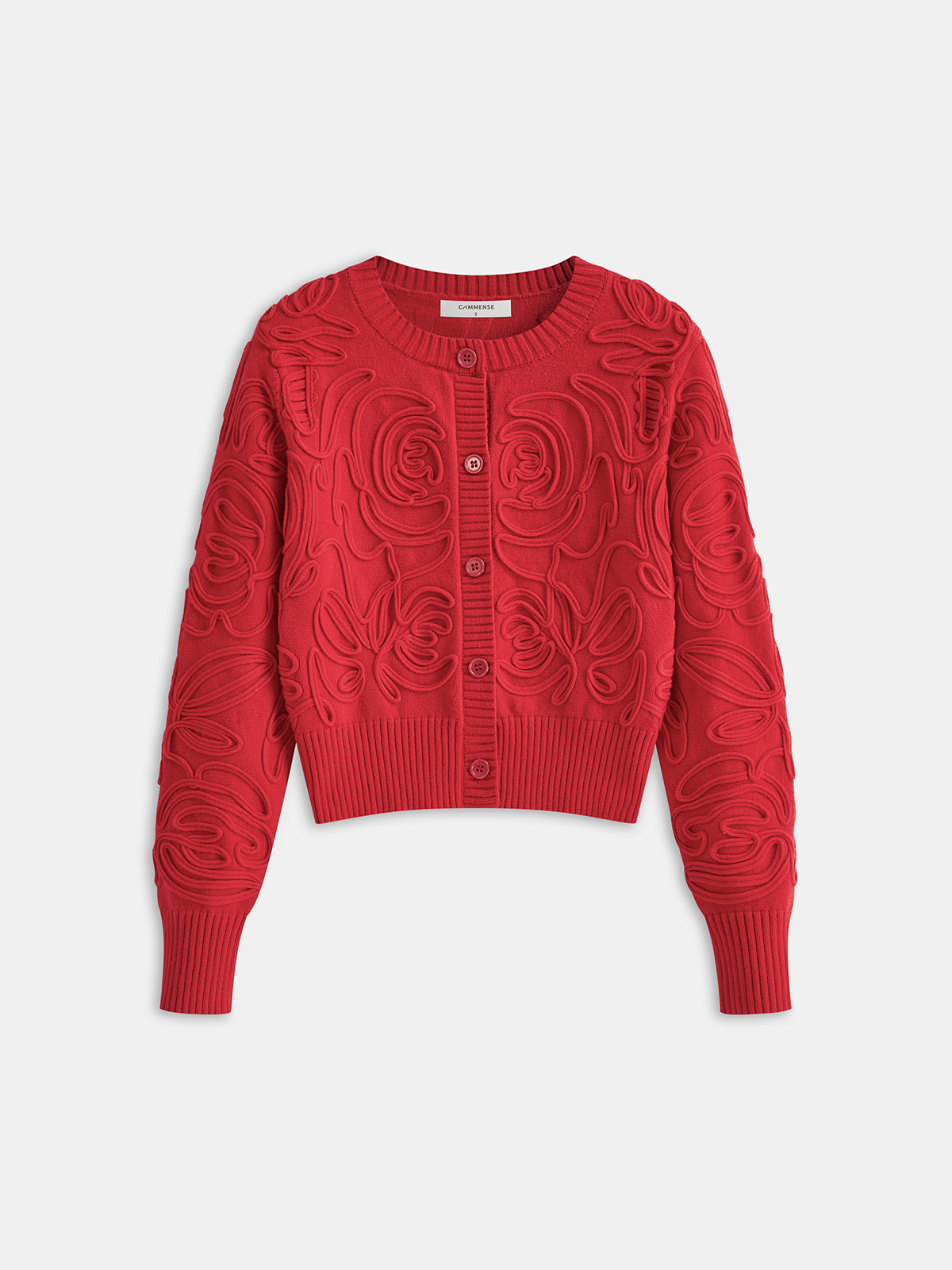 Embroidered Crew Neck Knit Top