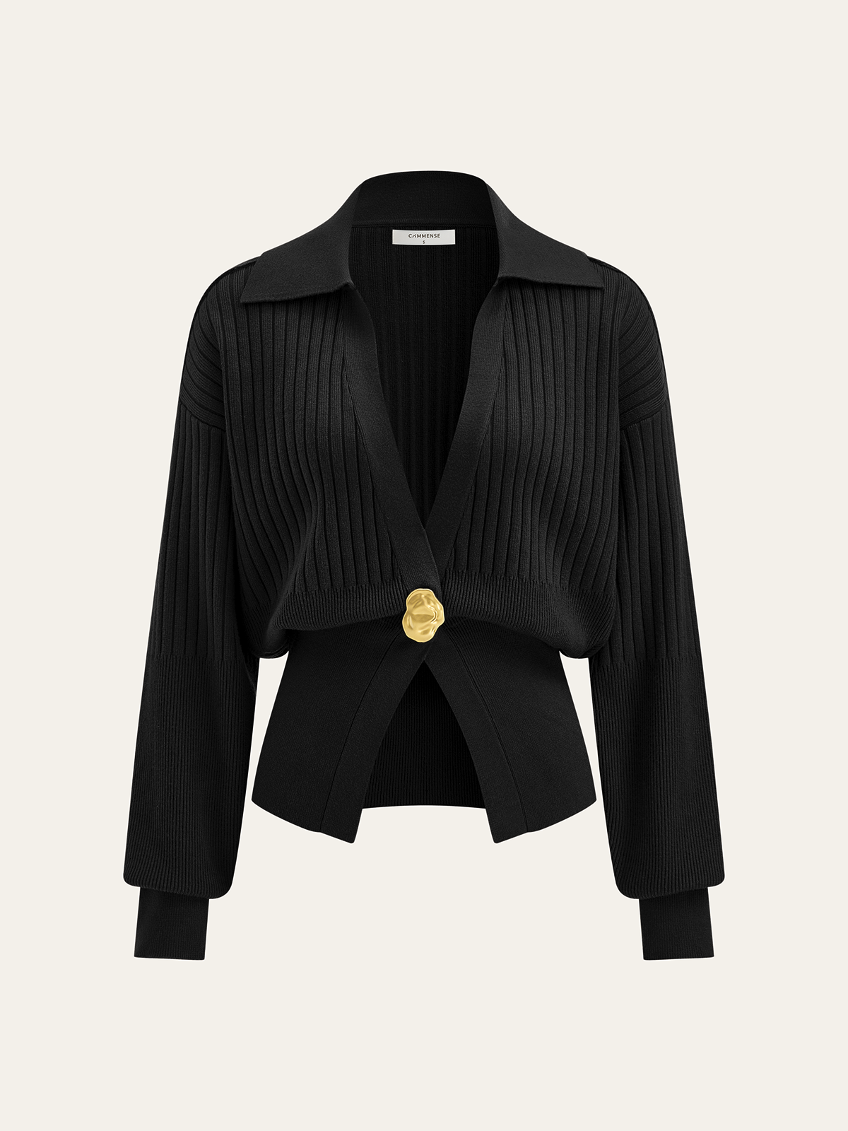 Ribbed Collared Metal Button Cardigan