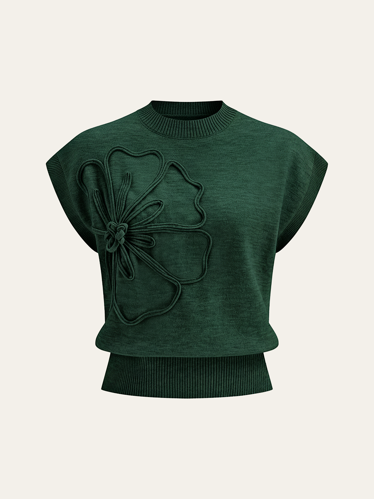 Stricktop mit Blütenapplikation und Kappenärmeln