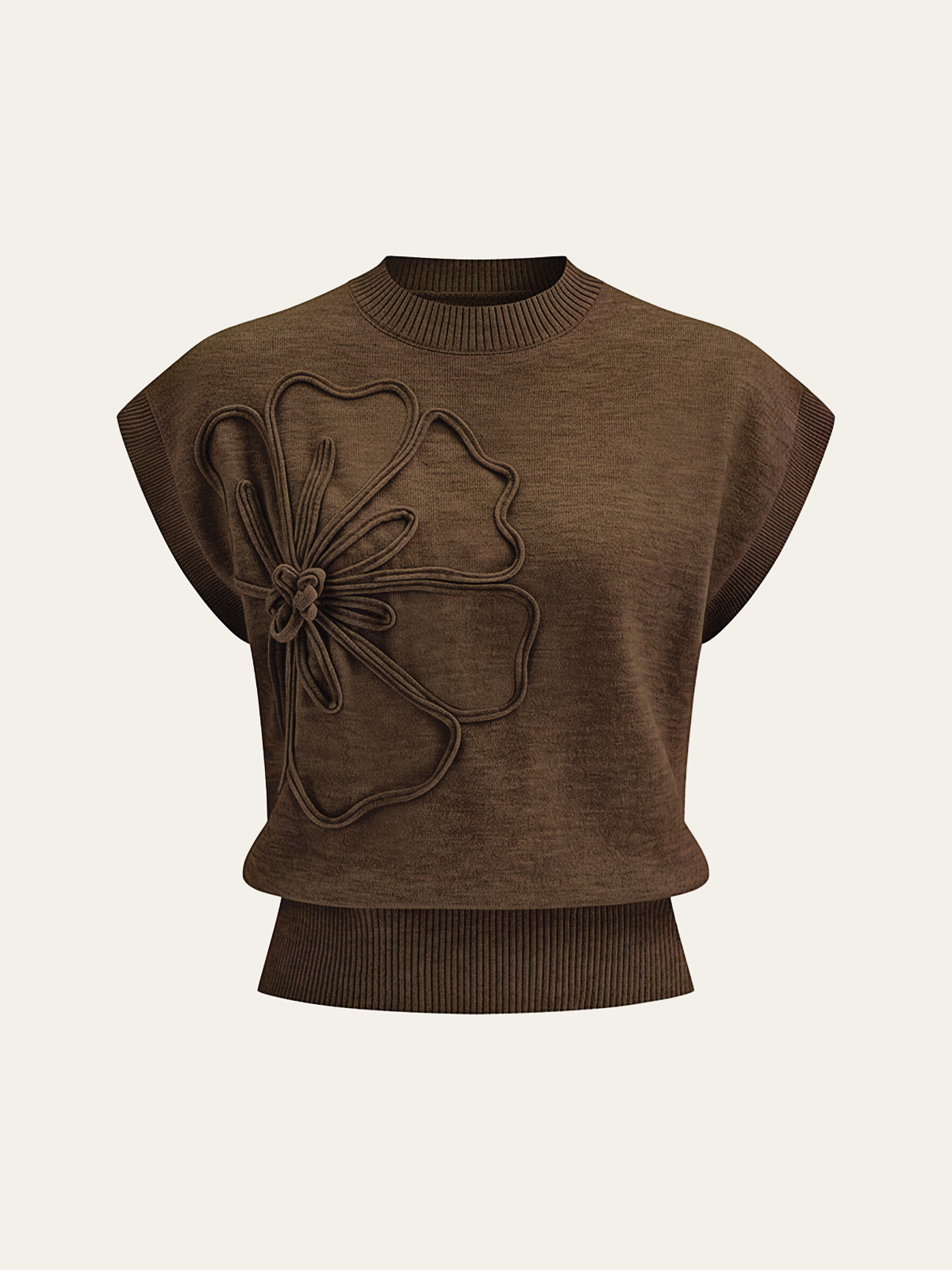 Stricktop mit Blütenapplikation und Kappenärmeln