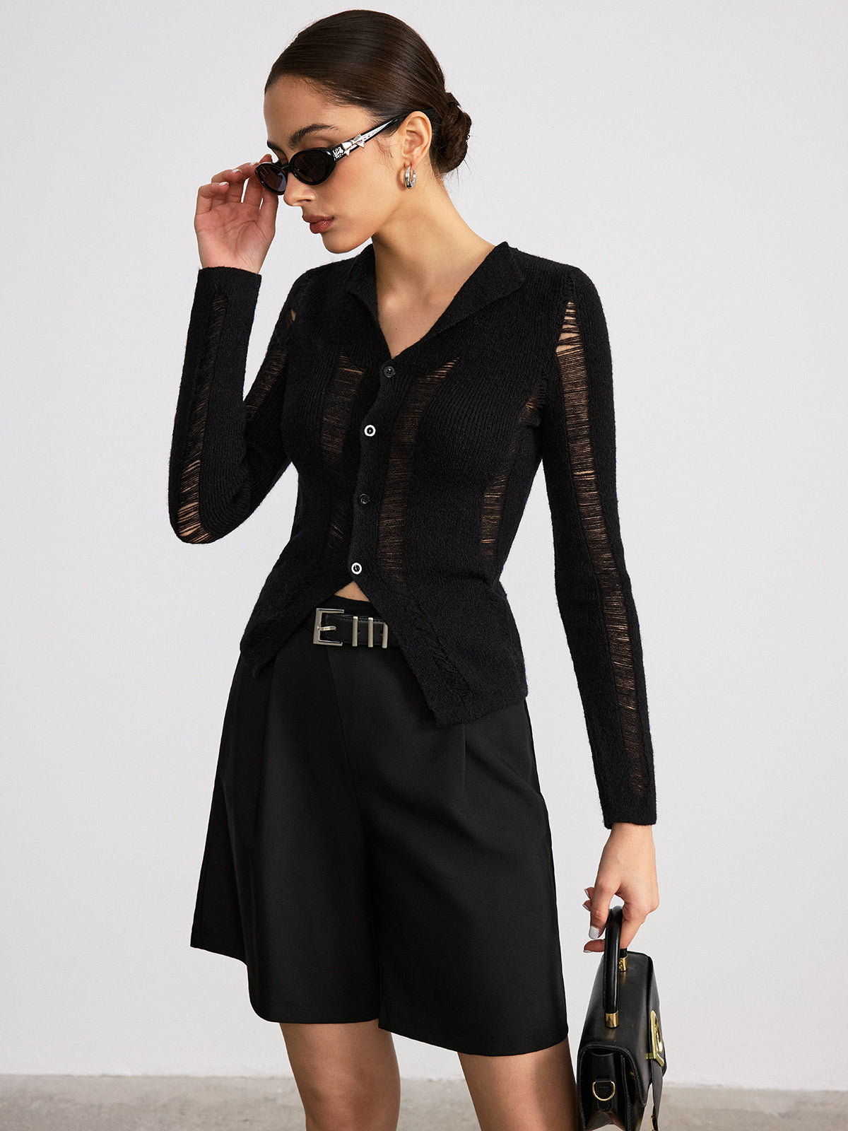Chemisier à revers boutonné et panneau transparent