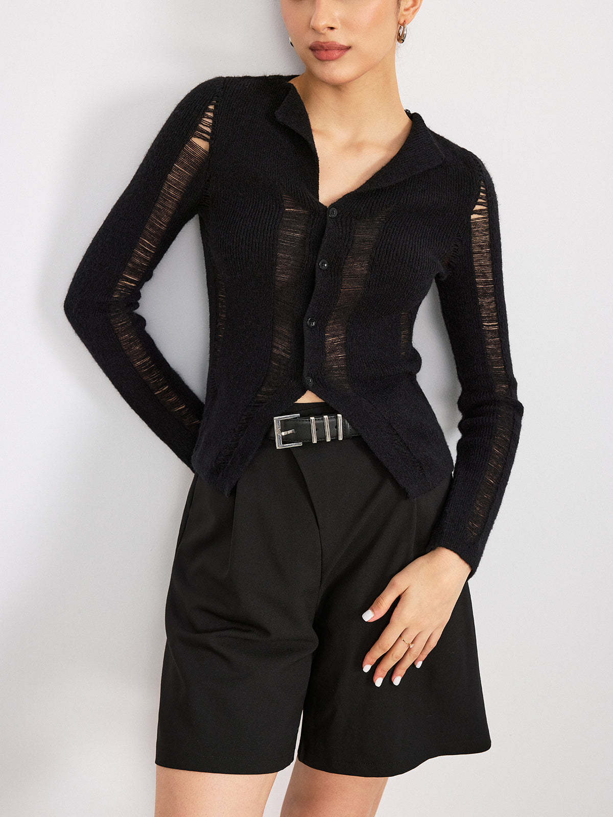 Chemisier à revers boutonné et panneau transparent