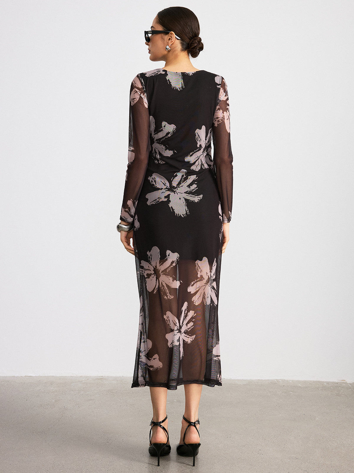 Robe longue à manches longues imprimé floral