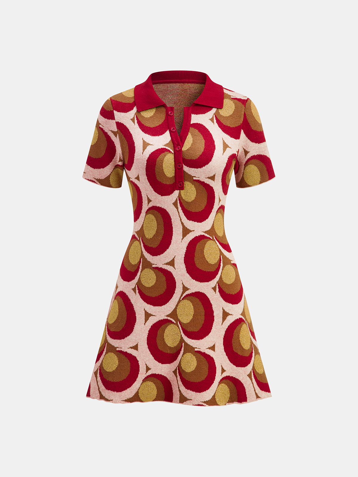 Strickkleid mit Polokragen und Vintage-Print