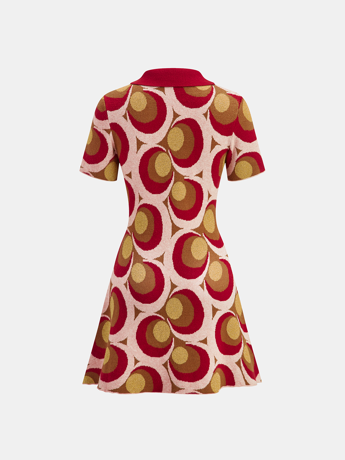 Strickkleid mit Polokragen und Vintage-Print