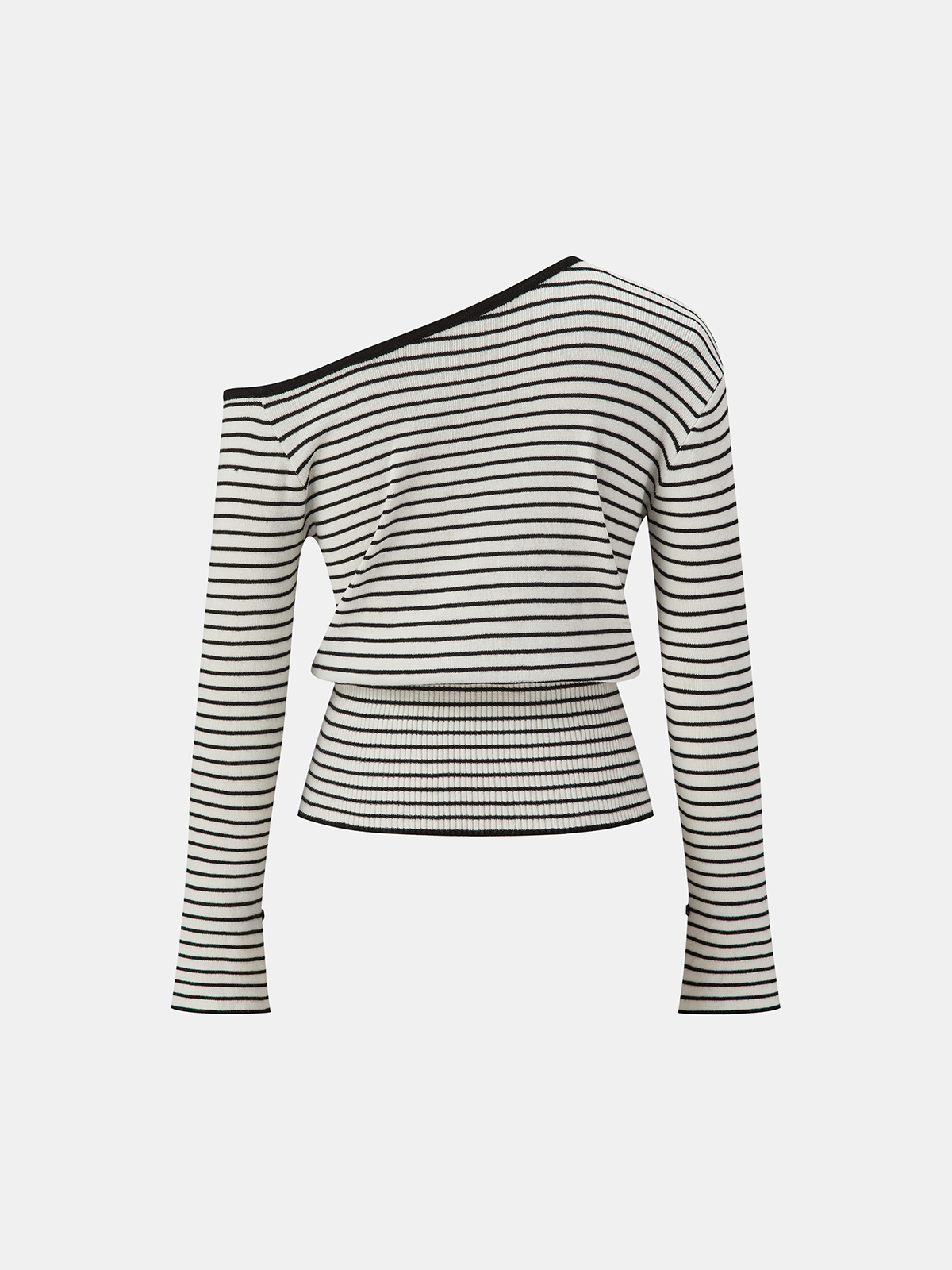 Striped Asymmetric Neck Slit Knit Top