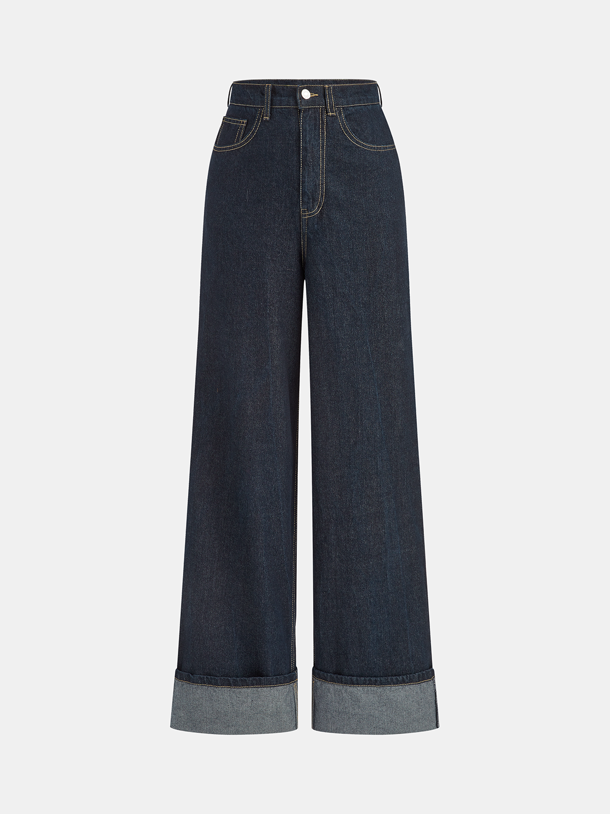 High-Waist Cuffed Wide-Leg Jeans