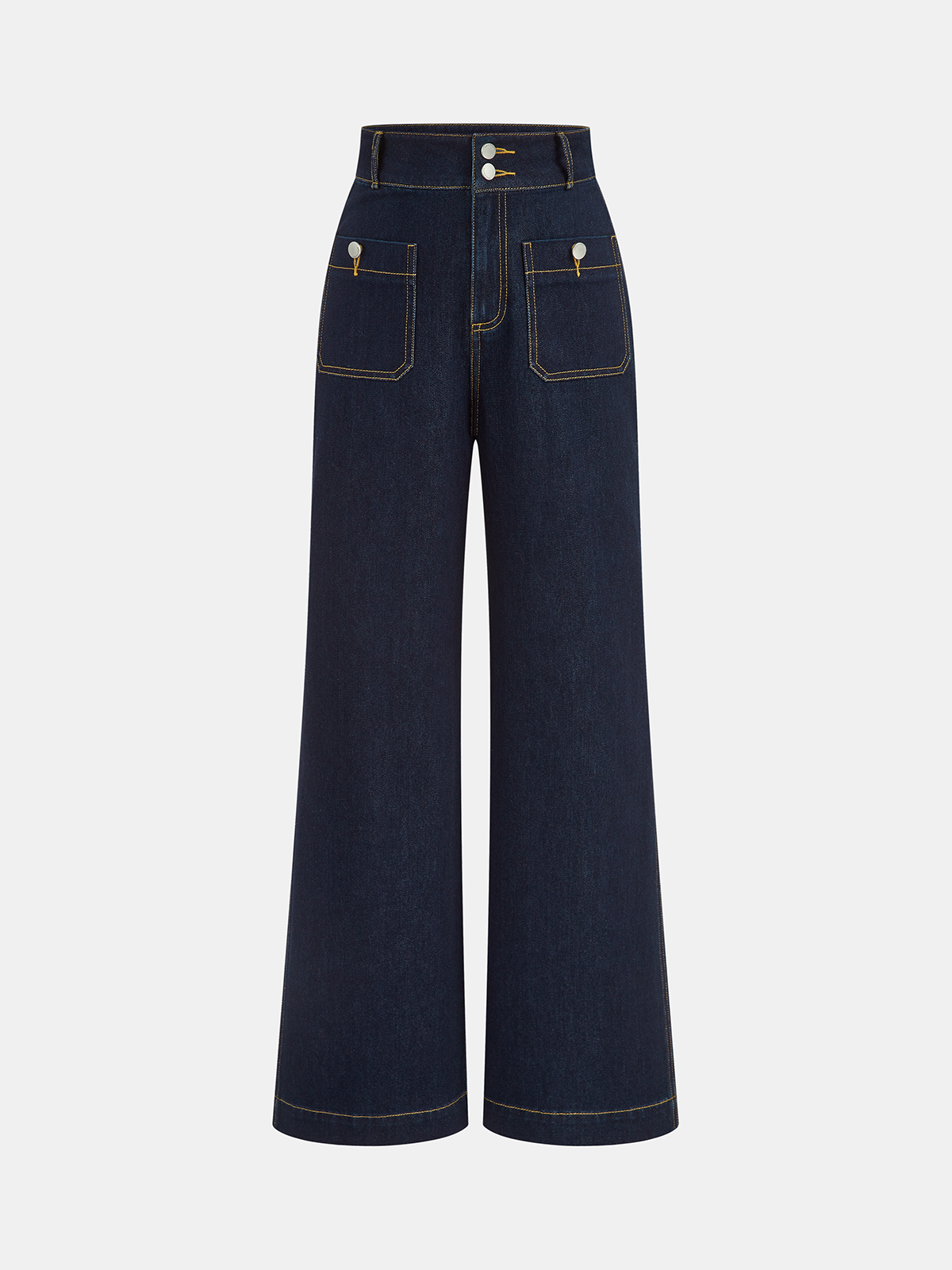 Pantalon en jean taille haute à double boutonnage et jambes droites